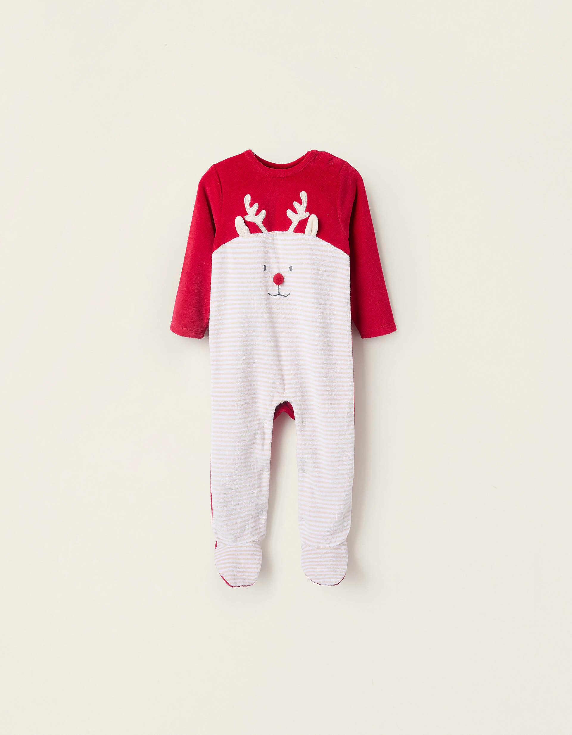 Velour Striped Sleepsuit for Babies 'Reindeer', Red