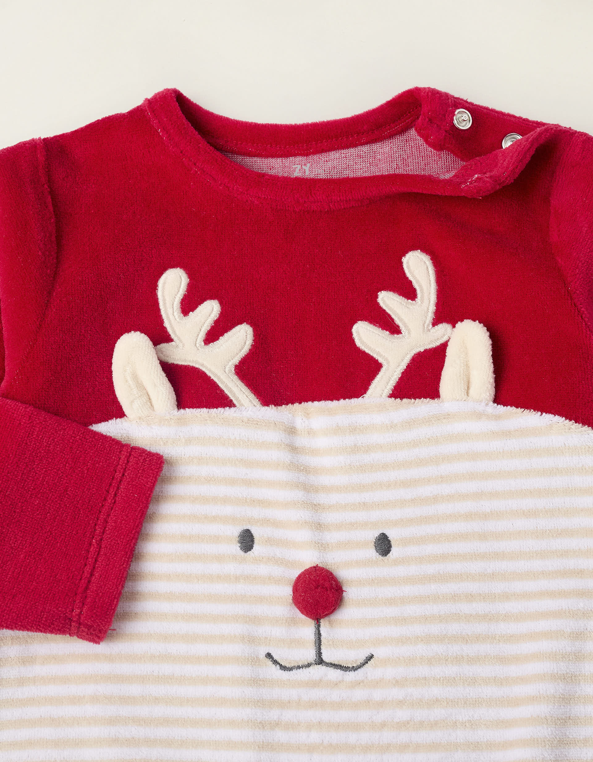 Velour Striped Sleepsuit for Babies 'Reindeer', Red