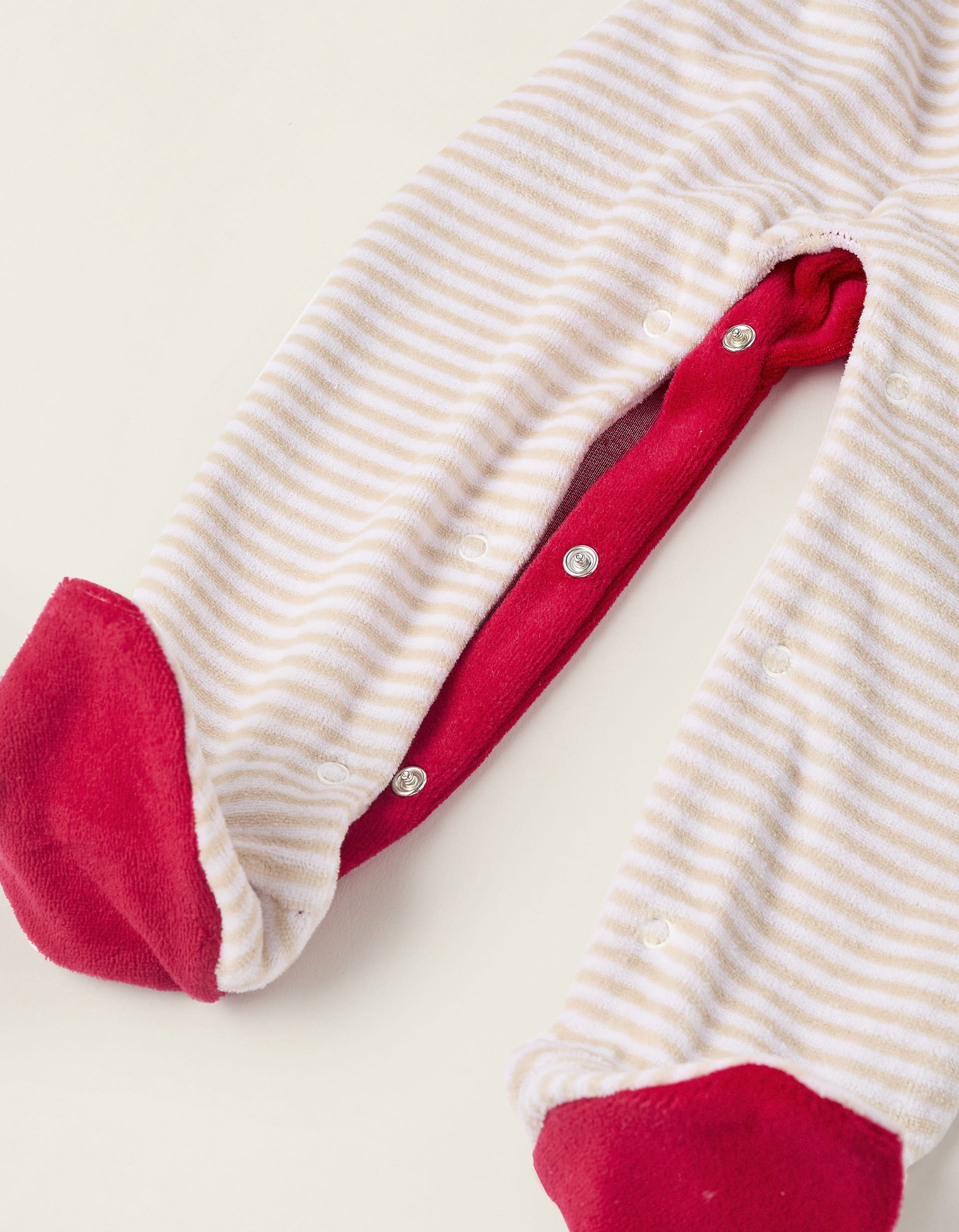 Velour Striped Sleepsuit for Babies 'Reindeer', Red