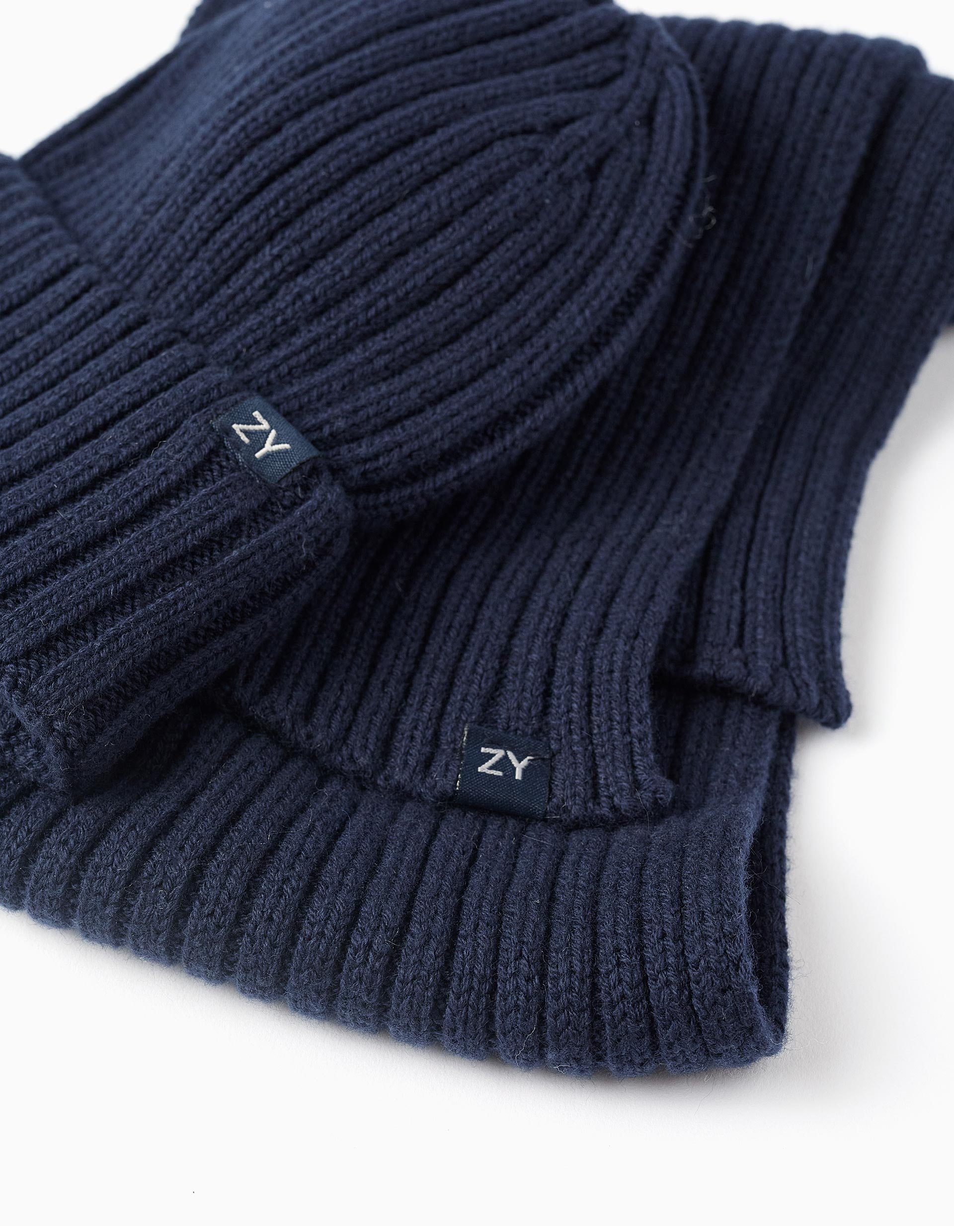 Beanie + Ribbed Knit Scarf Set for Boys, Dark Blue