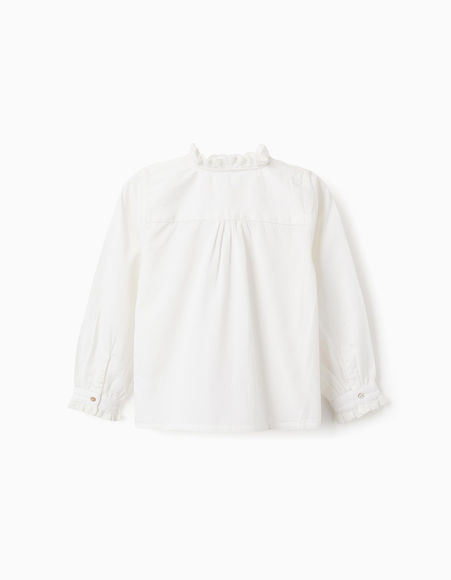 Camisa de Algodão com Bordado Inglês para Menina, Branco