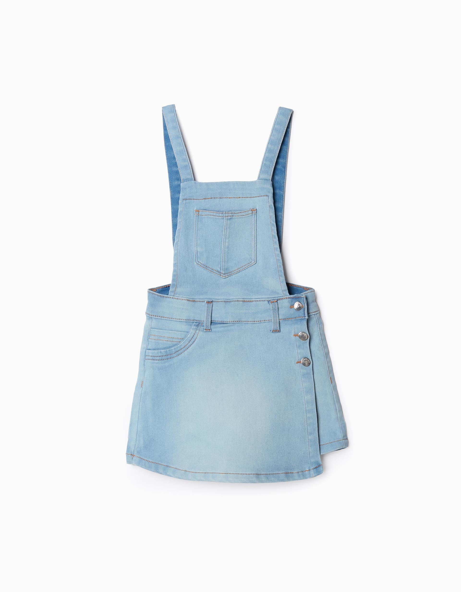 Denim Dungarees with Skort for Girls, Blue