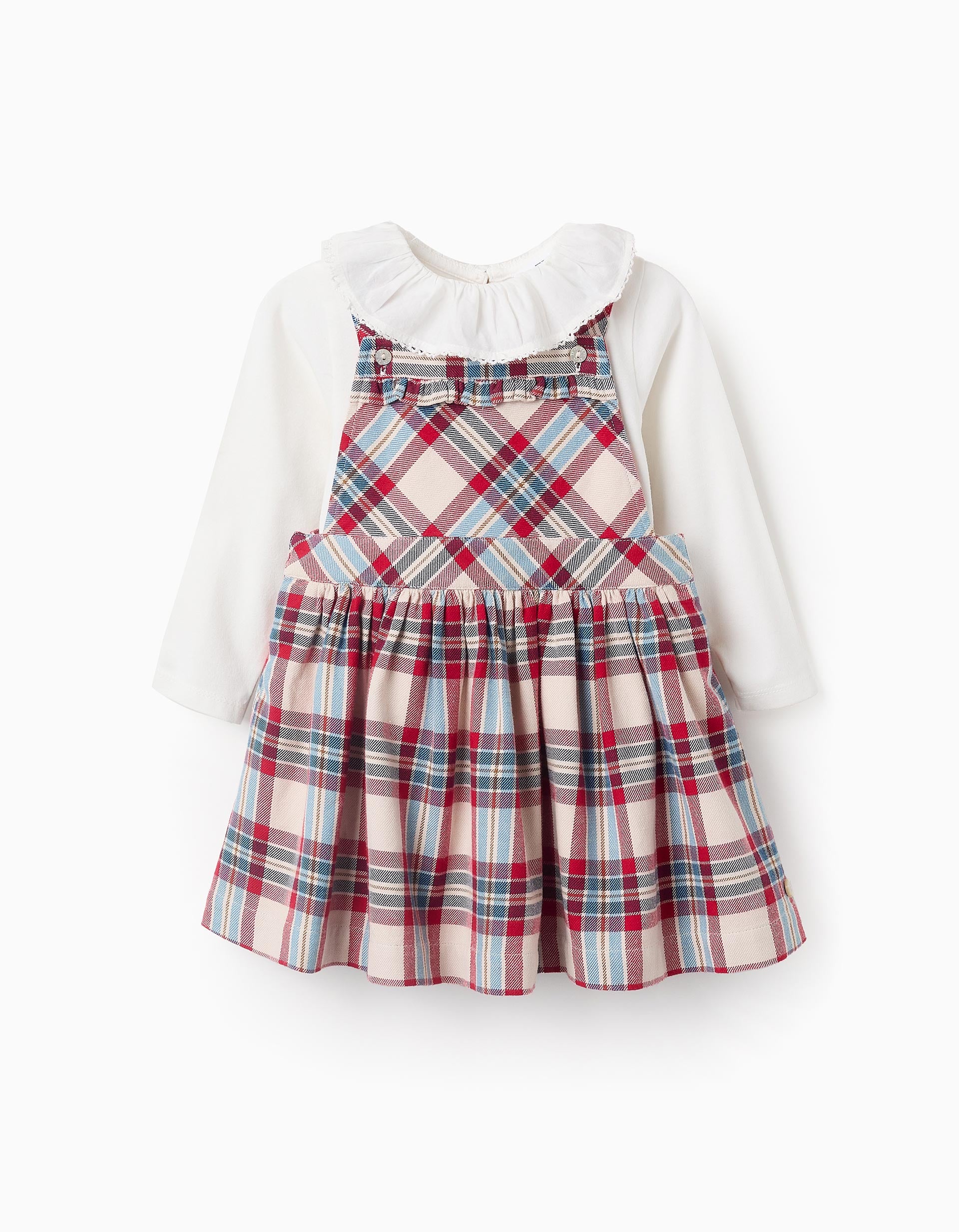 Blouse + Pinafore Dress with Check for Baby Girls 'You&Me', Multicolour