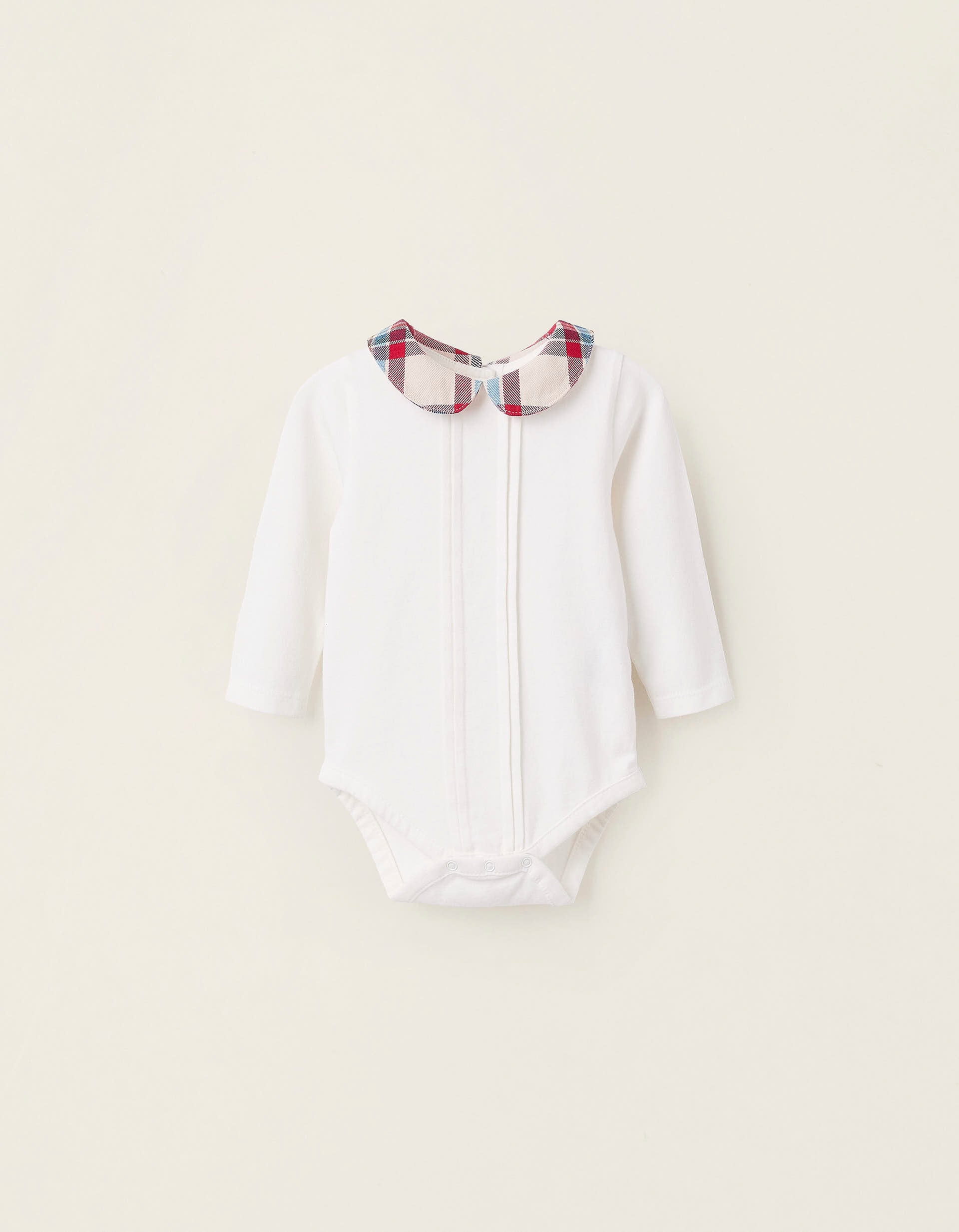 Bodysuit with Checkered Collar for Newborn Babies 'You&Me', White