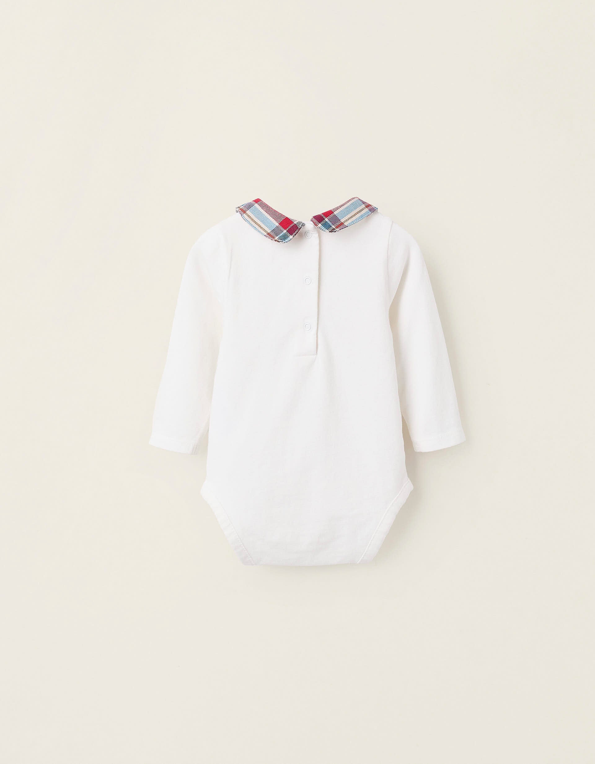 Bodysuit with Checkered Collar for Newborn Babies 'You&Me', White