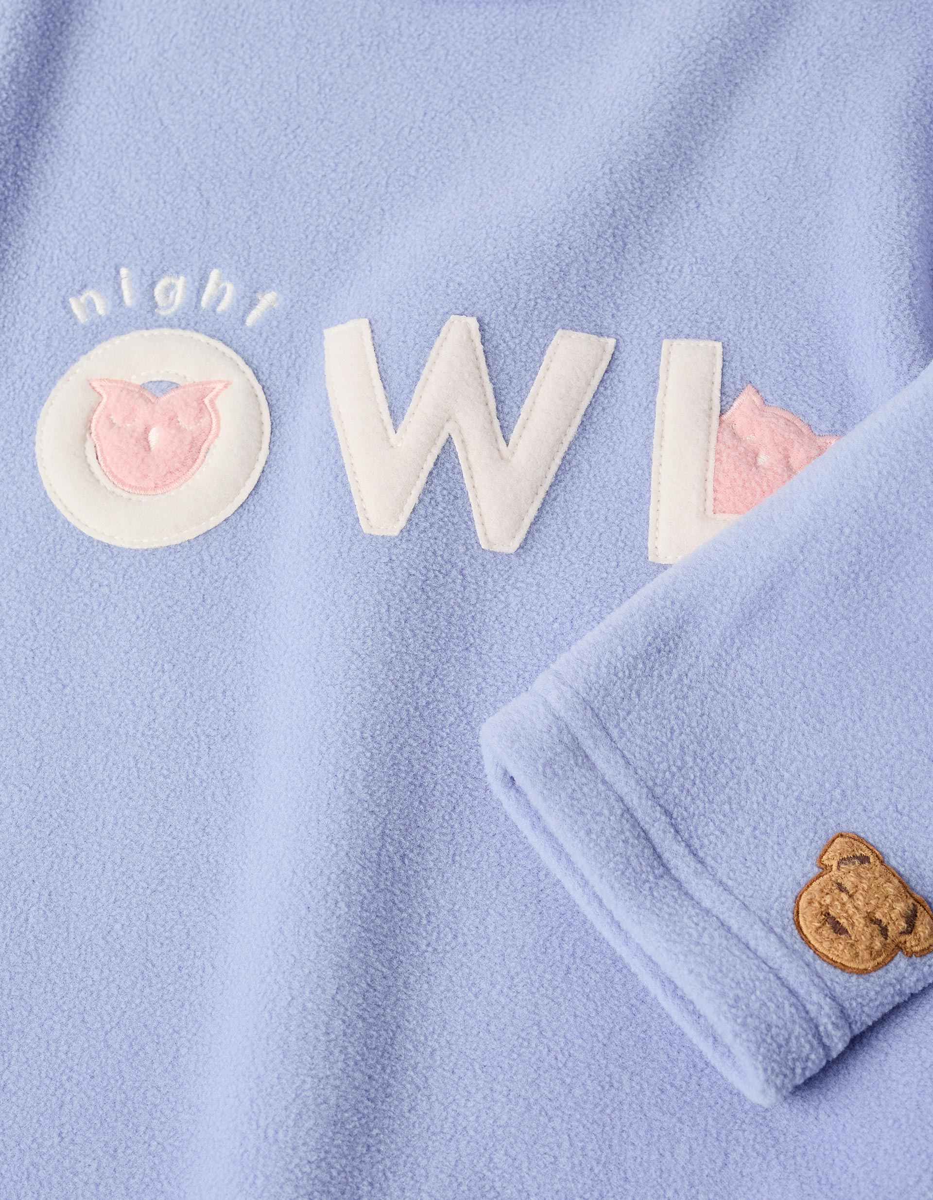 Pyjama Polaire pour Fille 'Hibou', Rose Clair/Bleu