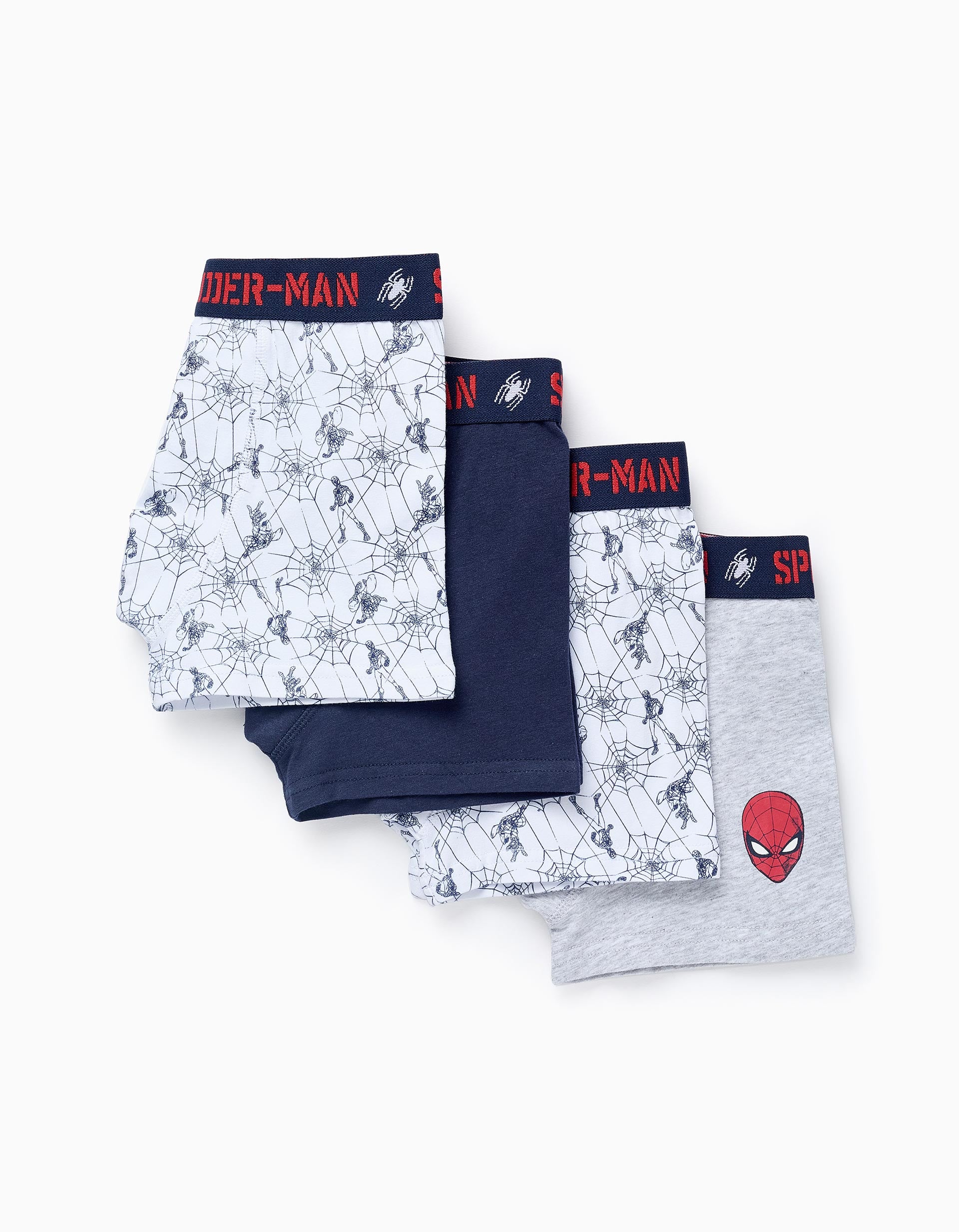 Pack 4 Boxers para Niño 'Spider-Man', Blanco/Azul/Gris