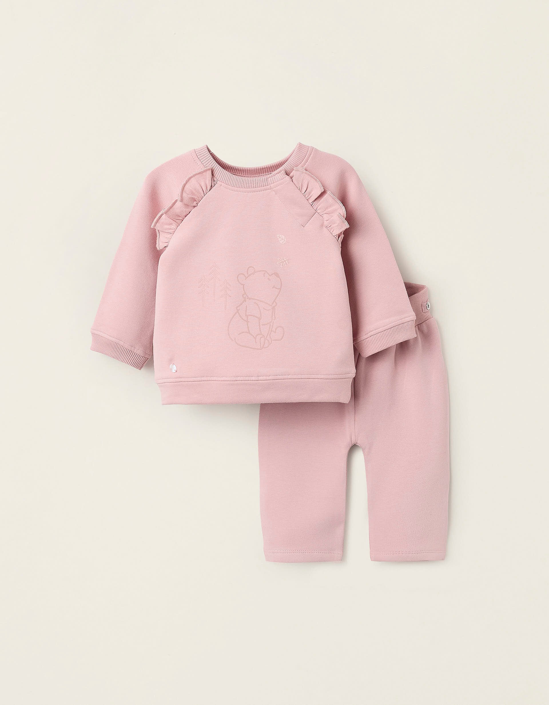 Sweat + Calças Cardados para Recém-Nascida 'Winnie The Pooh', Rosa