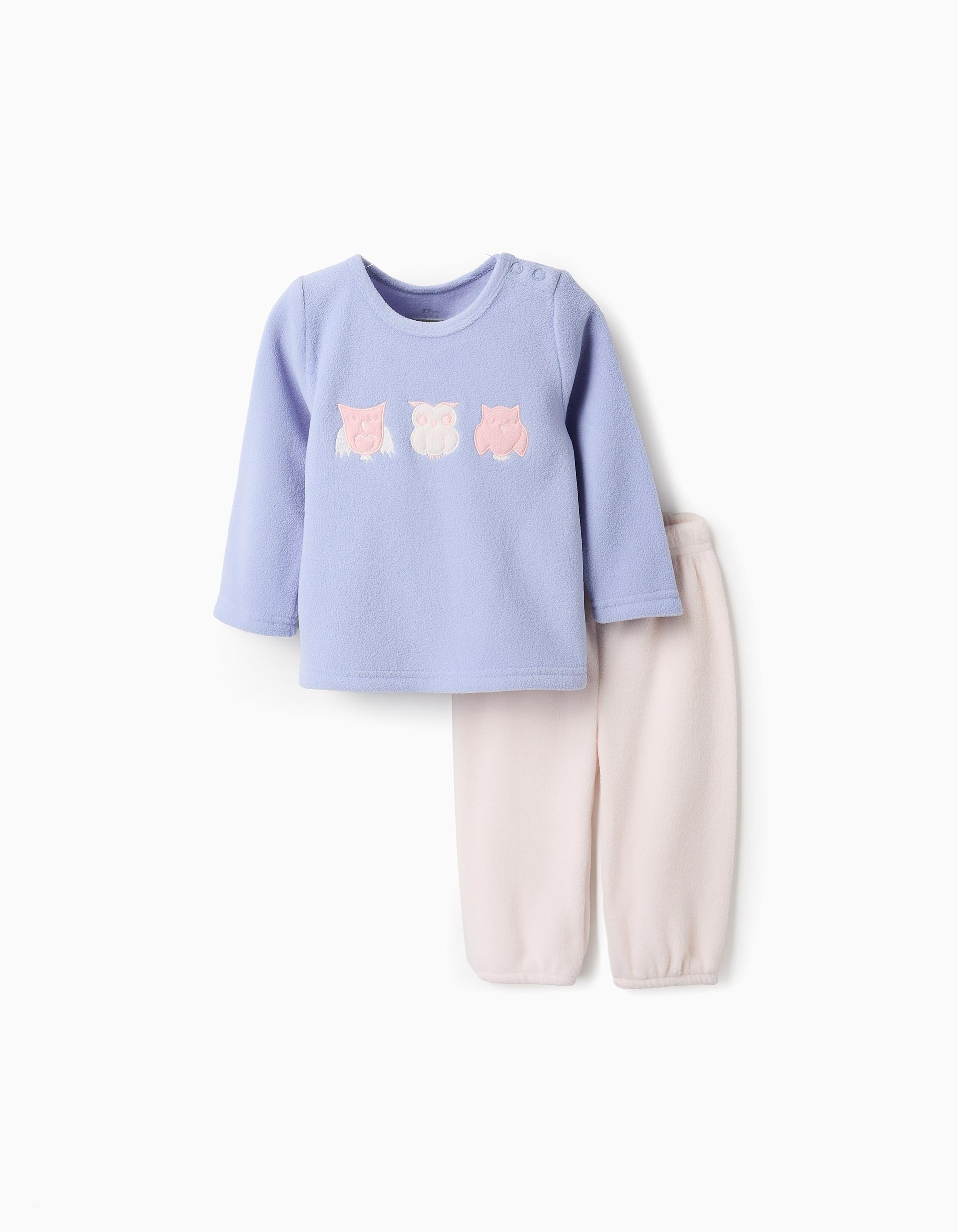 Pijama Polar para Bebé Menina 'Coruja', Rosa Claro/Azul