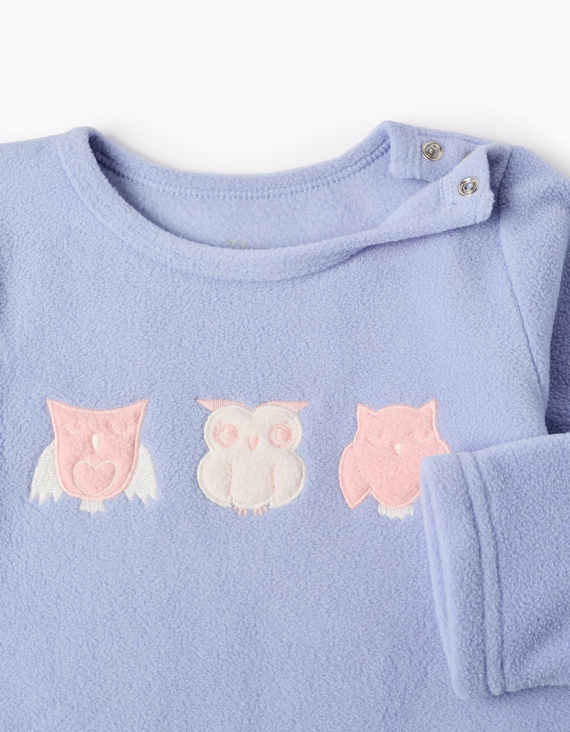 Pijama Polar para Bebé Menina 'Coruja', Rosa Claro/Azul