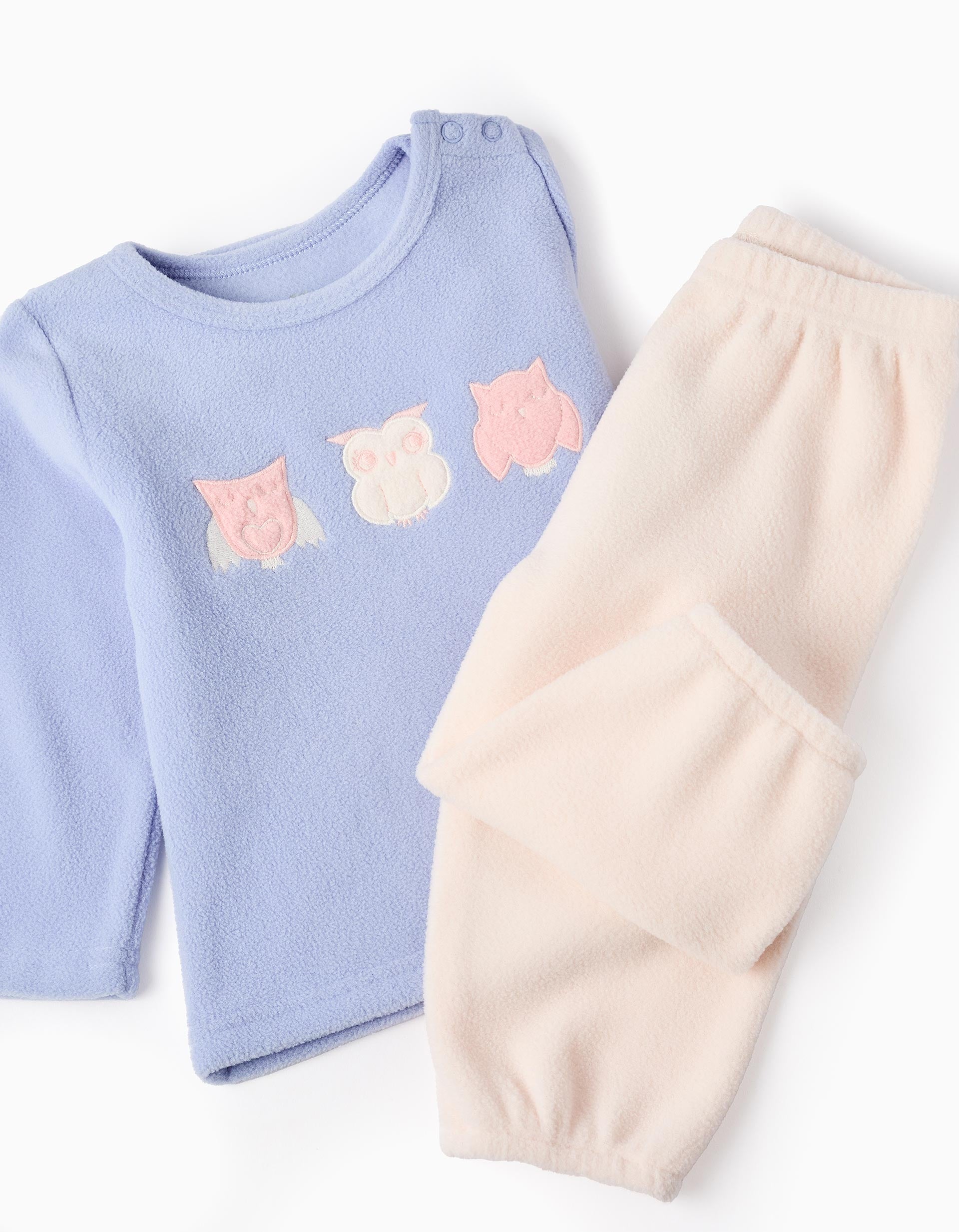 Pijama Polar para Bebé Menina 'Coruja', Rosa Claro/Azul