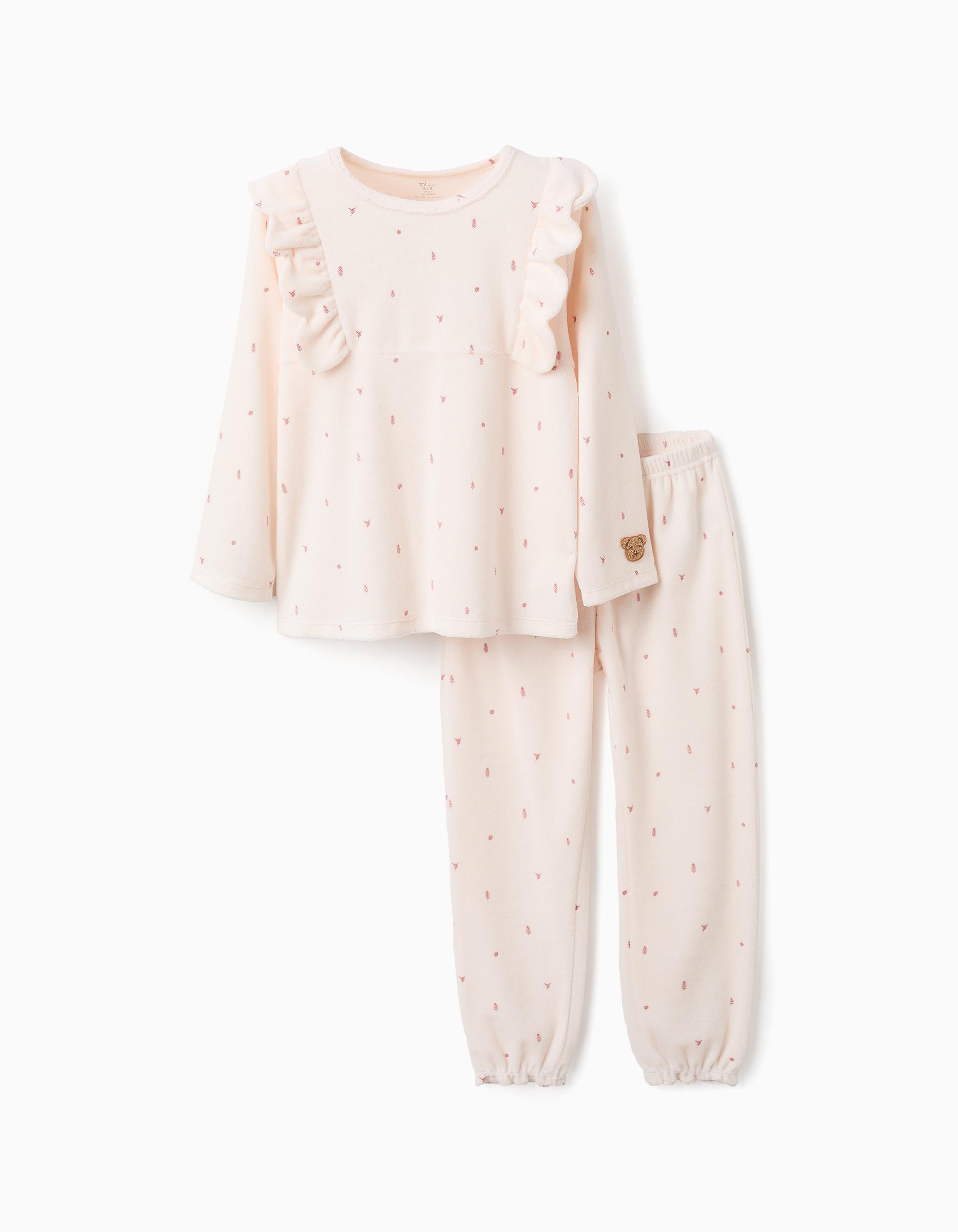 Pyjama en Velours à Volants pour Fille 'Feuilles', Rose