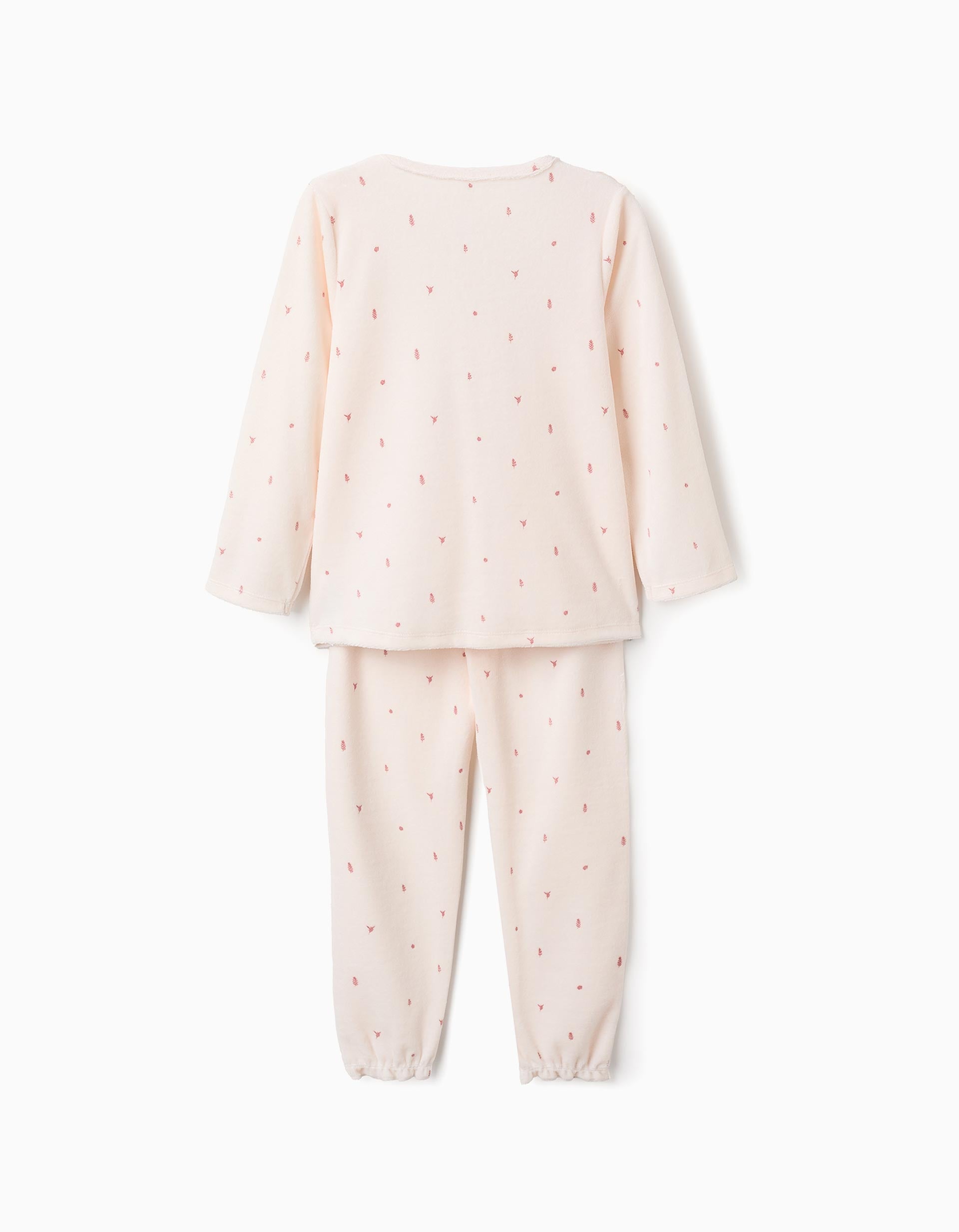 Pijama de Terciopelo con Volantes para Niña 'Hojas', Rosa