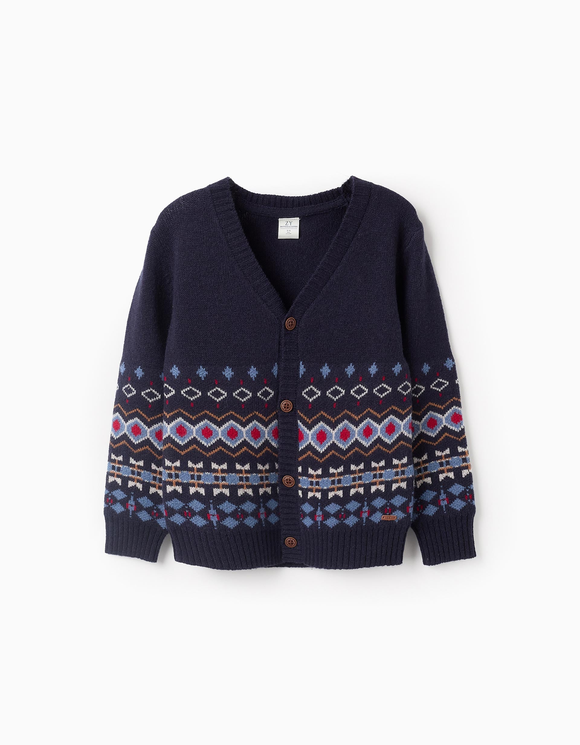 Chaqueta de Punto en Mezcla de Lana con Jacquard para Niño 'B&S', Azul