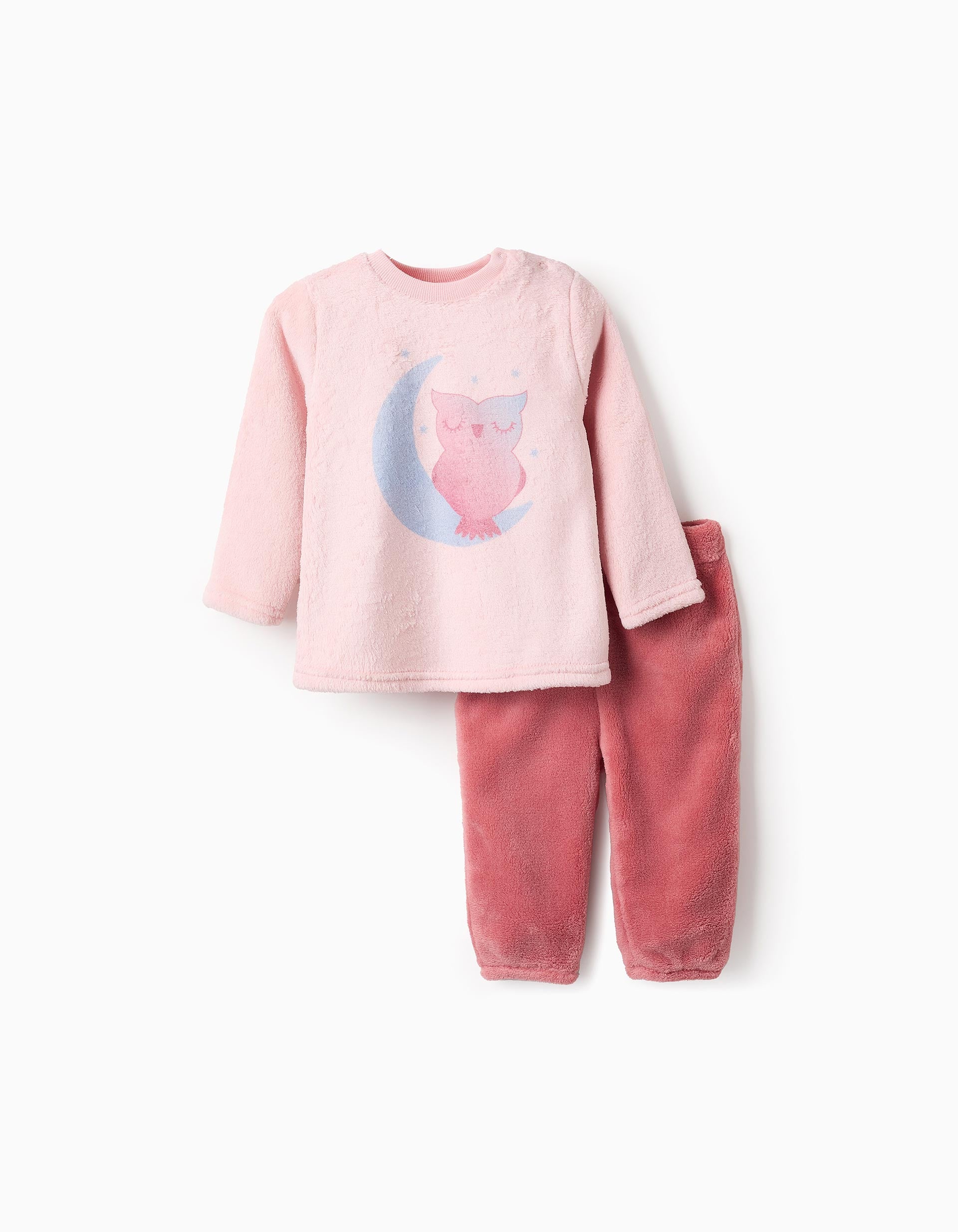 Pijama Felpudo para Bebé Menina 'Coruja', Rosa