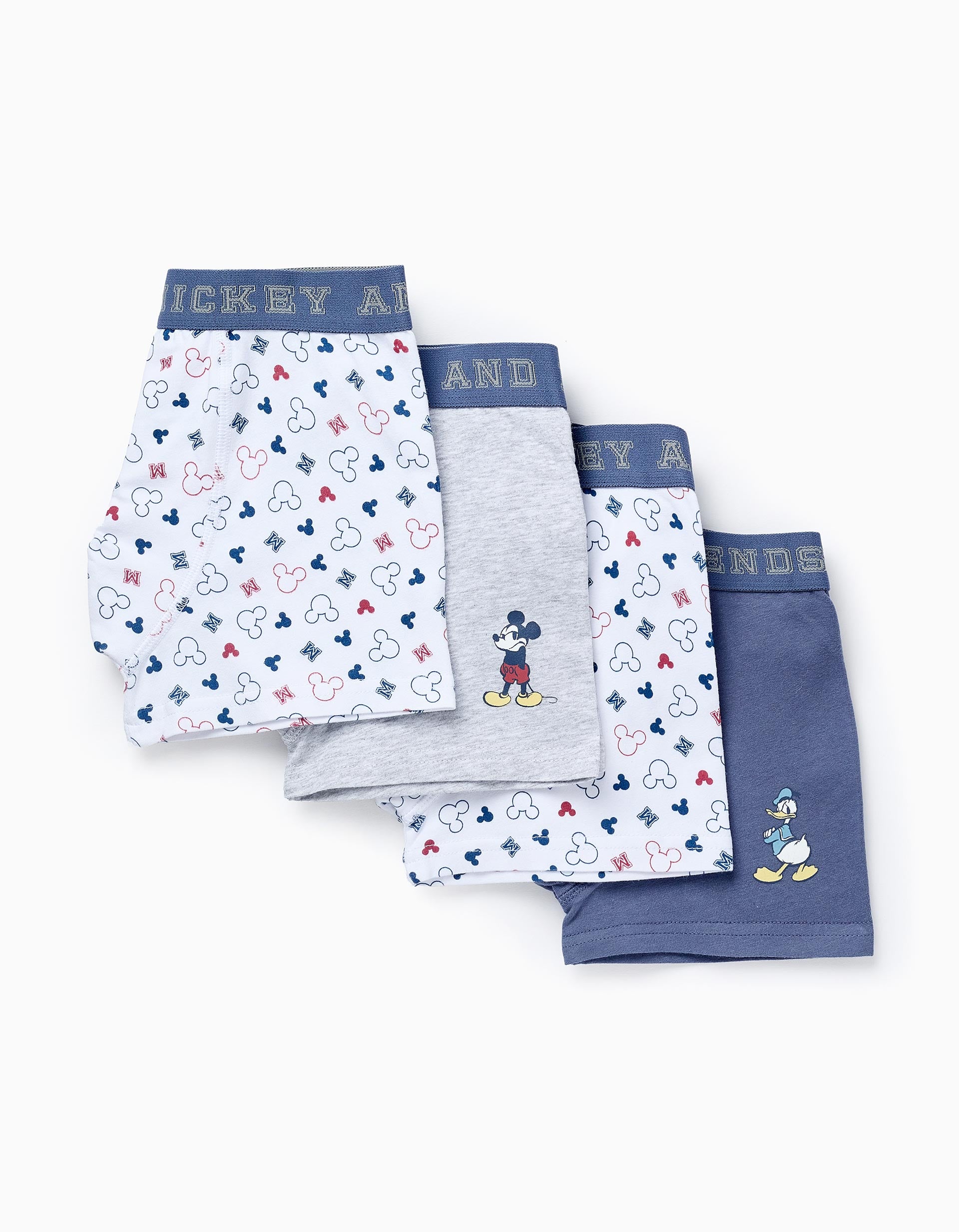 Pack 4 Boxers para Niño 'Mickey & Donald', Blanco/Azul/Gris