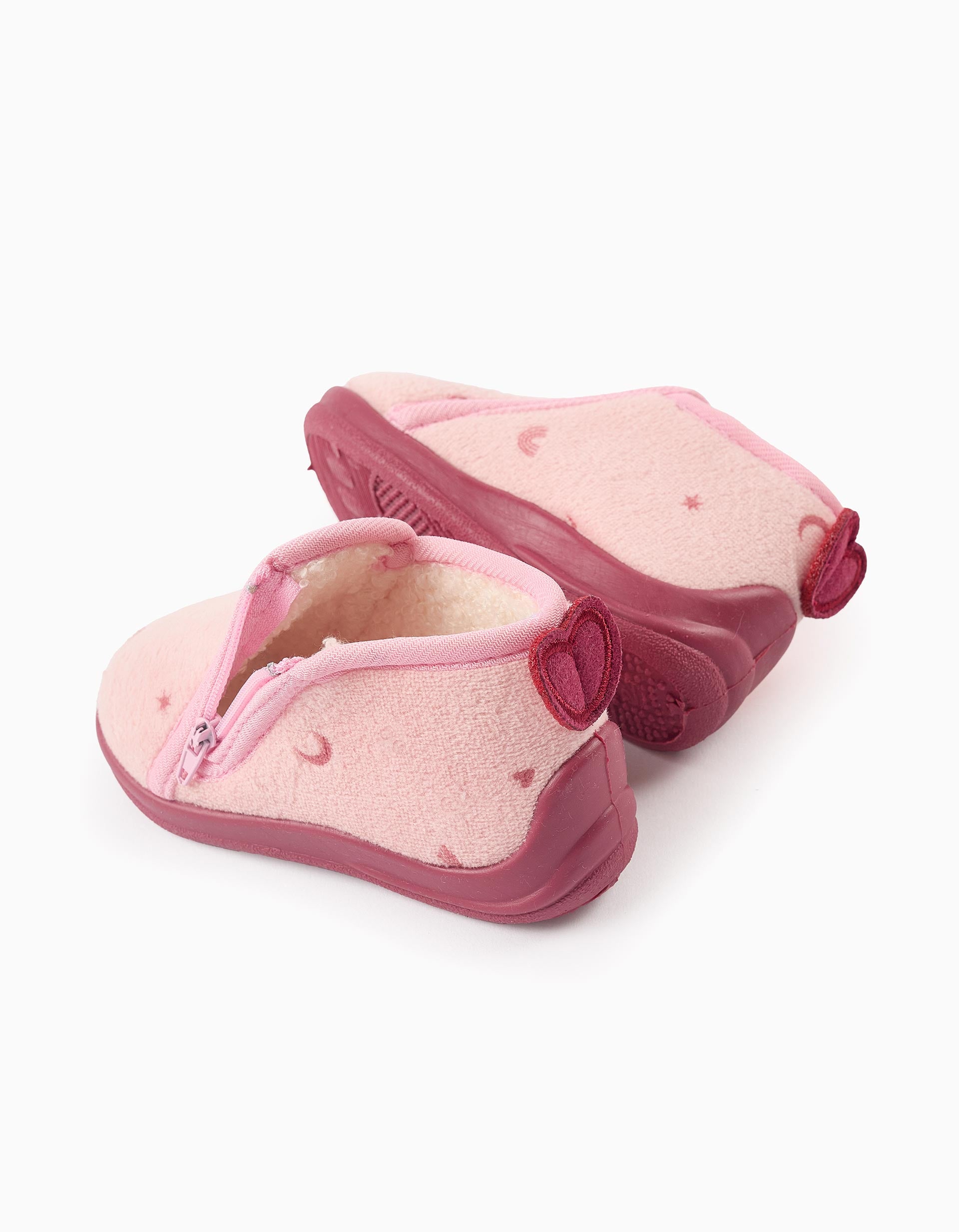 Pantufas de Veludo para Bebé Menina 'Coração', Rosa