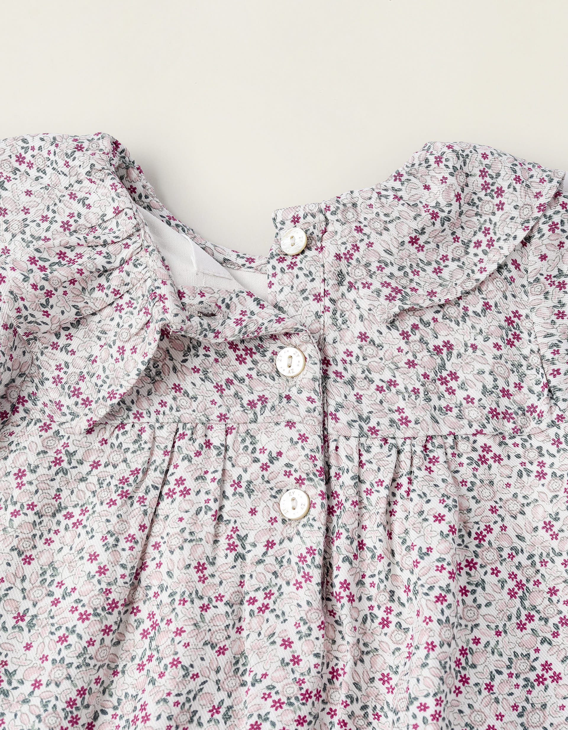 Body-Blusa Floral para recém-Nascida, Branco/Rosa/Verde