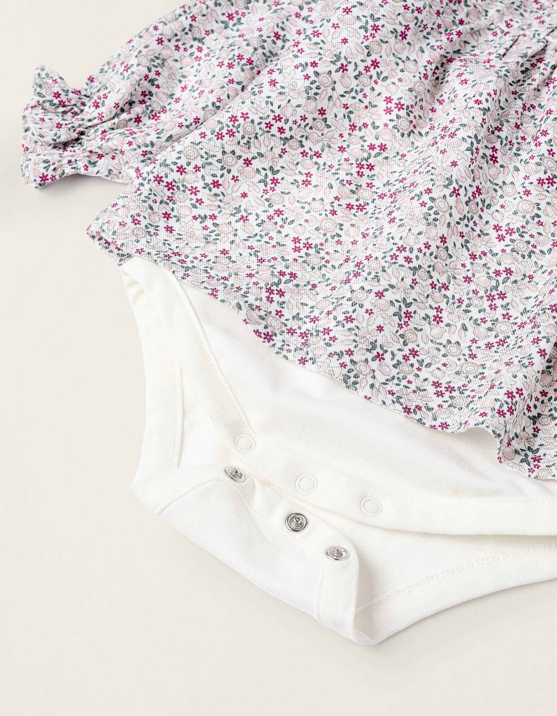 Body-Blusa Floral para recém-Nascida, Branco/Rosa/Verde