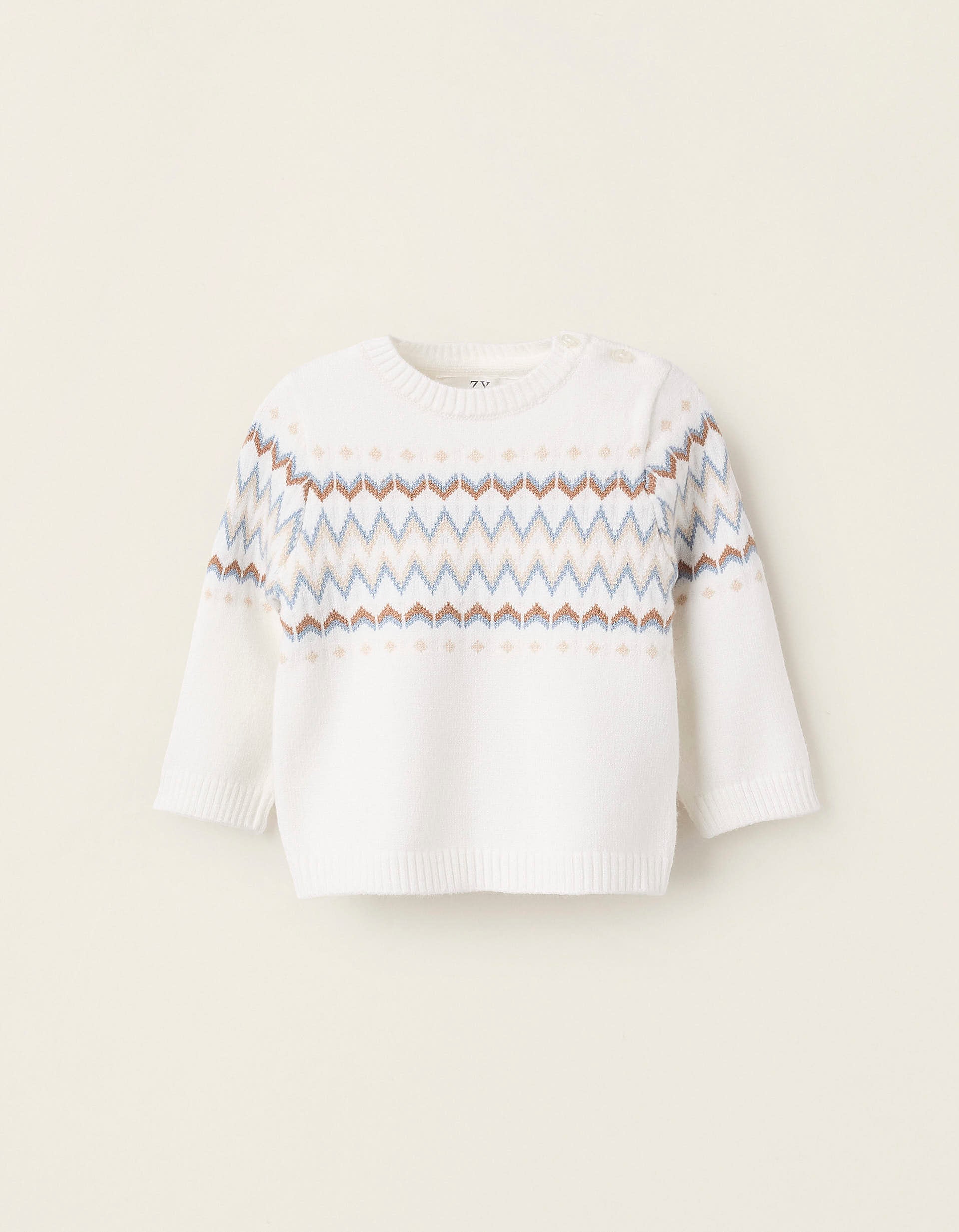 Knitted Jumper with Jacquard for Newborns, White