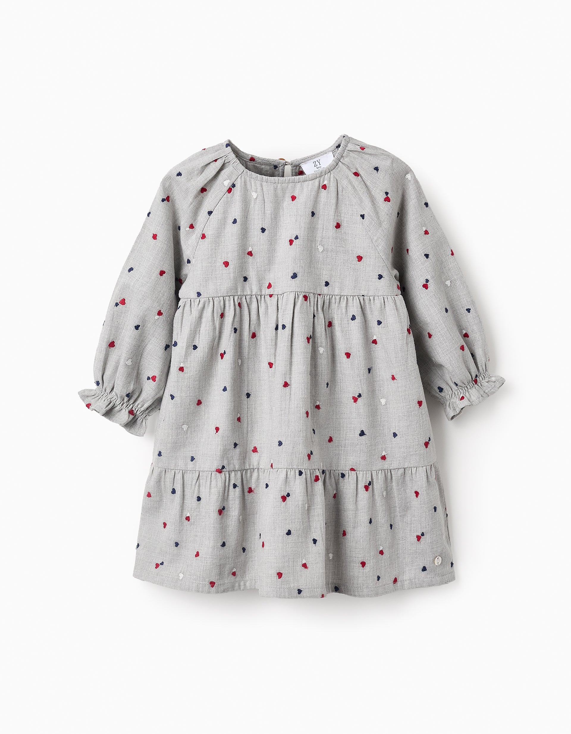 Vestido com Bordados de Corações para Bebé Menina, Cinza