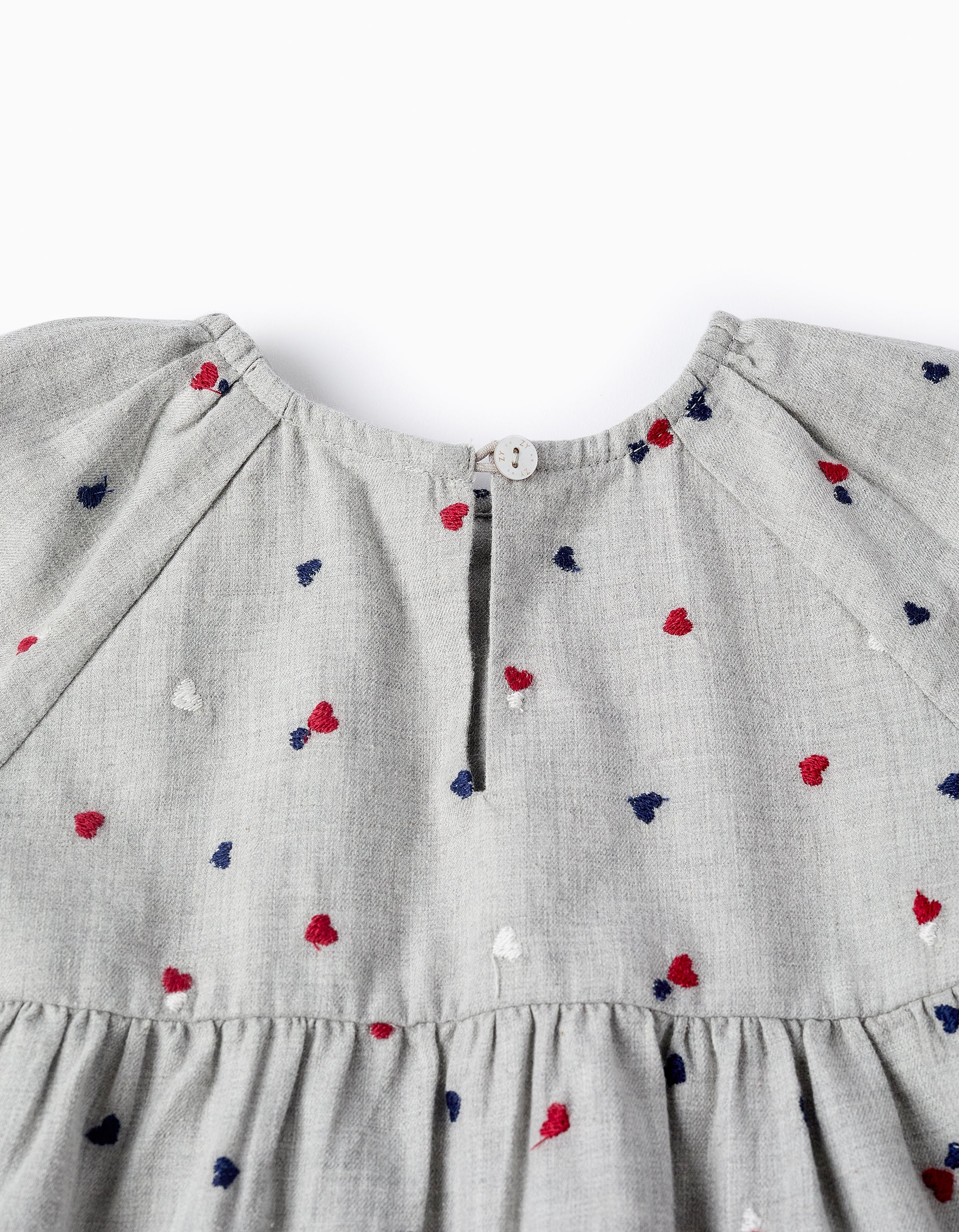 Dress with Heart Embroidery for Baby Girls, Grey