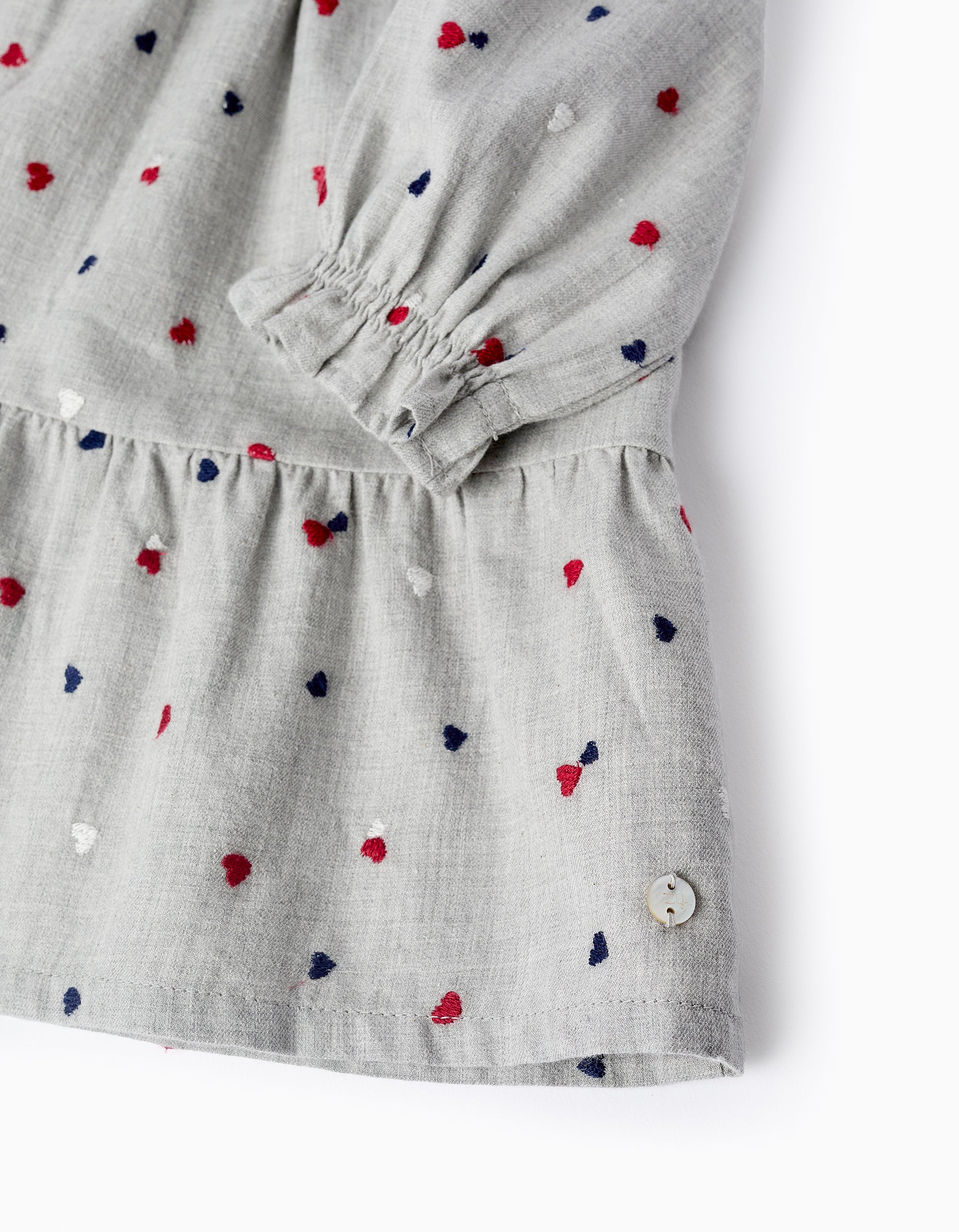 Vestido con Bordados de Corazones para Bebé Niña, Gris