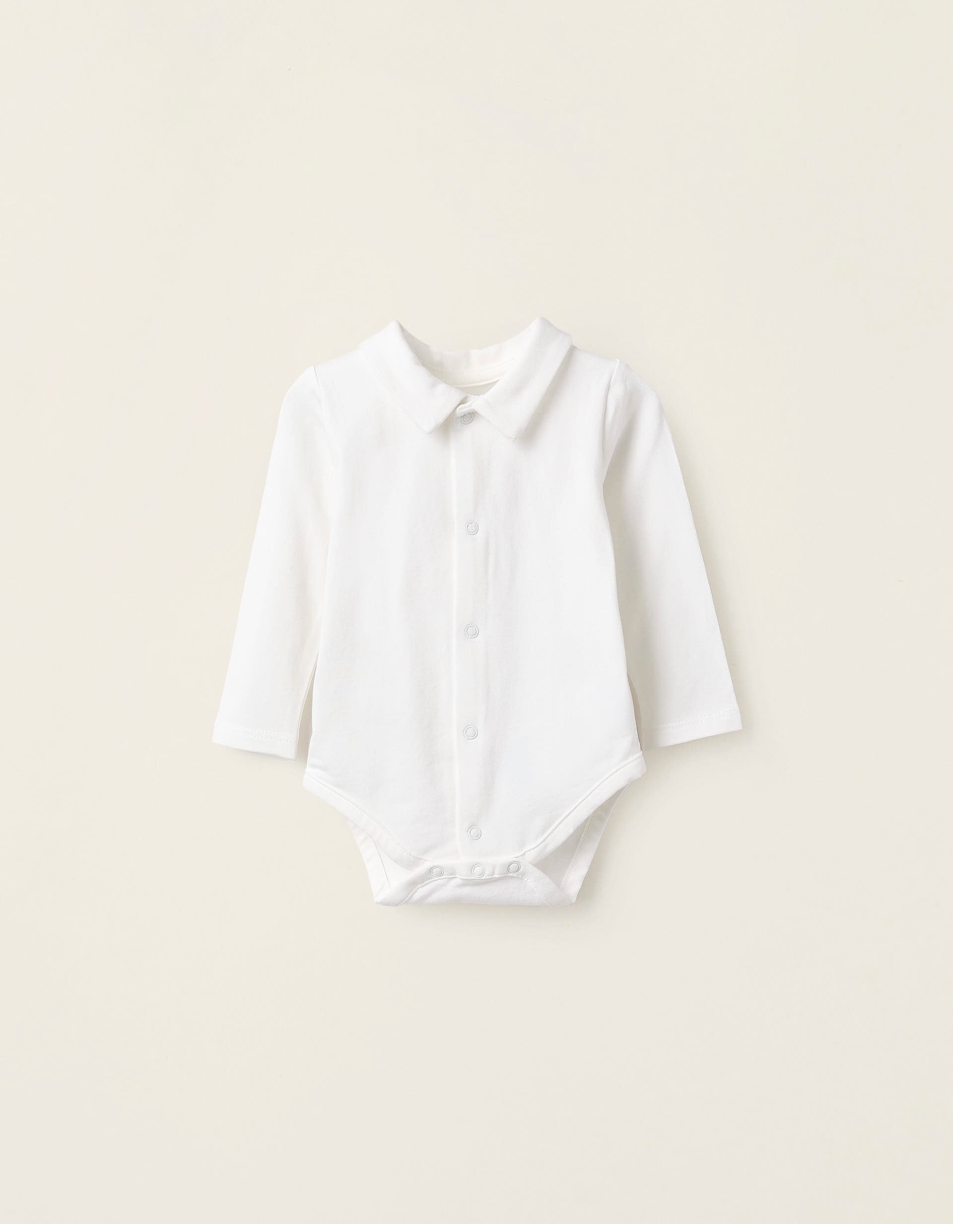 Body-Camisa Liso para Recém-Nascido, Branco