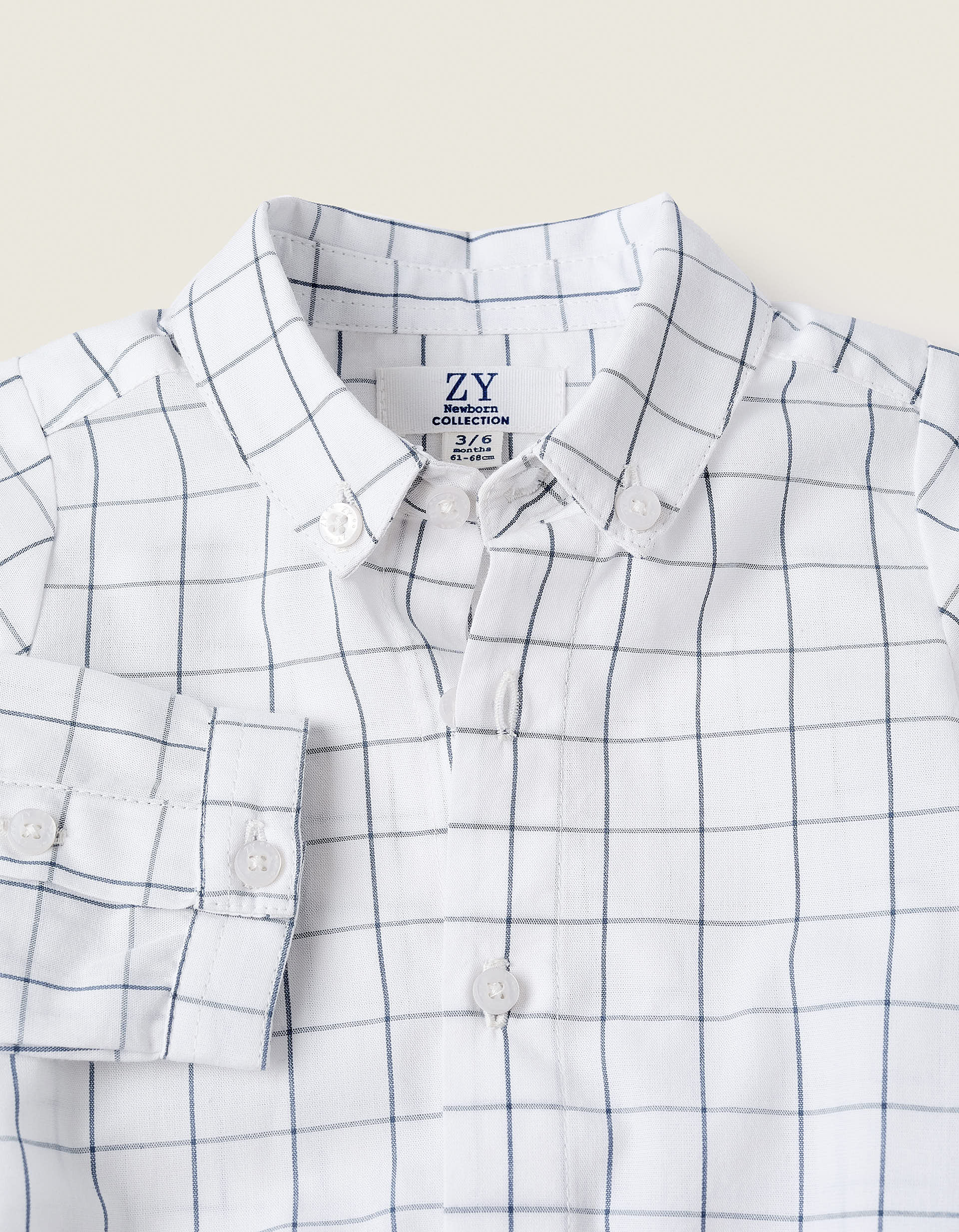 Body-Camisa aos Quadrados para Recém-Nascido, Branco/Azul