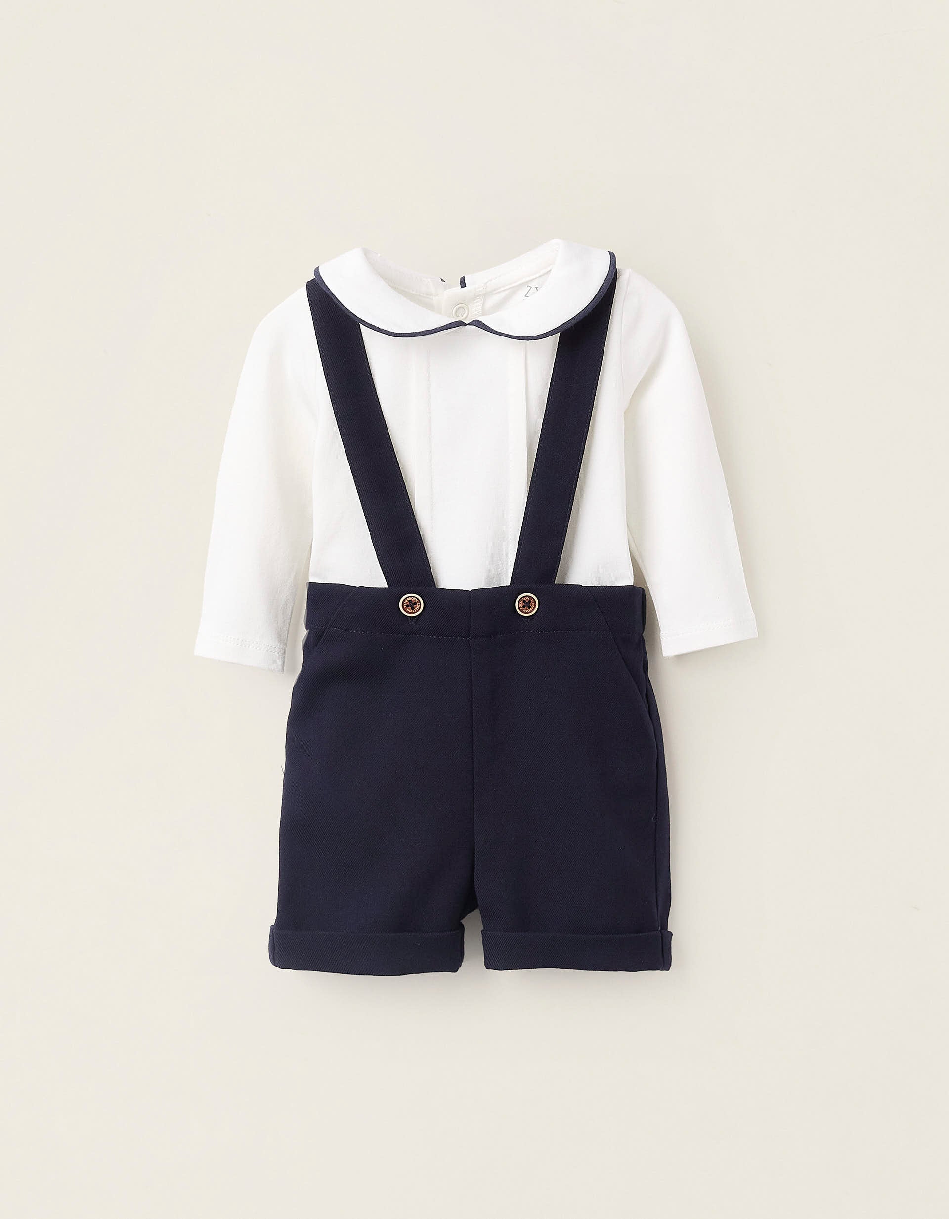 Bodysuit + Shorts with Removable Straps for Newborns 'B&S', White/Blue