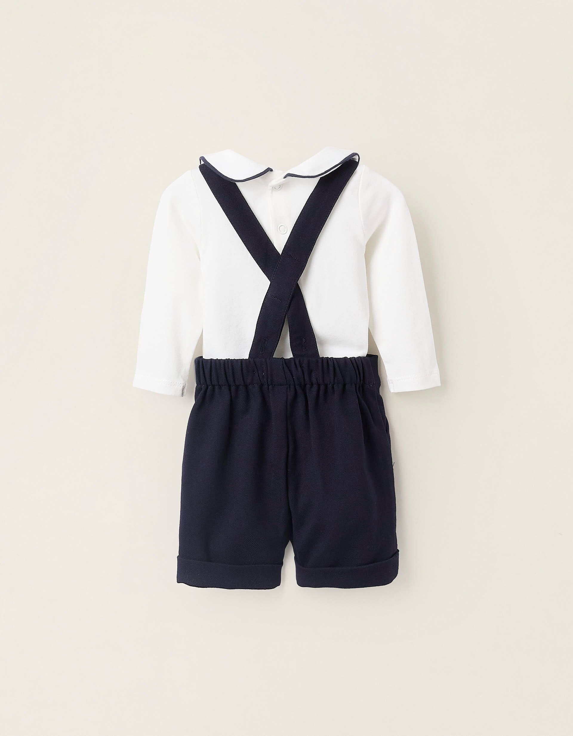 Bodysuit + Shorts with Removable Straps for Newborns 'B&S', White/Blue