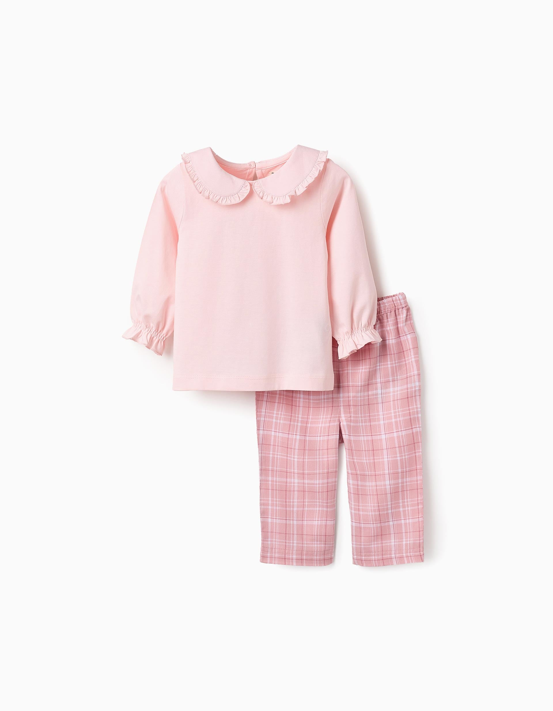 Pijama de Algodão com Xadrez para Bebé Menina, Rosa