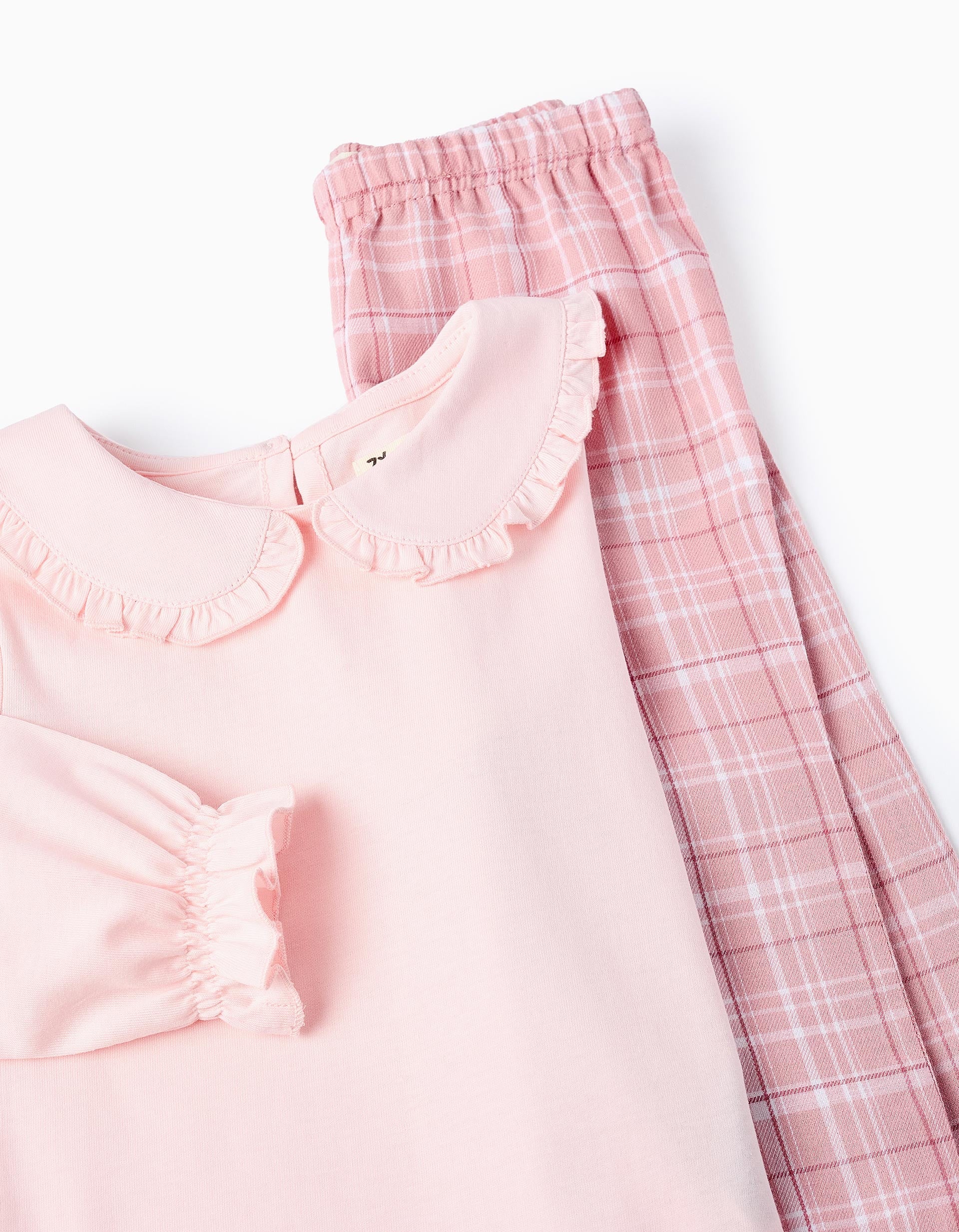 Pijama de Algodão com Xadrez para Bebé Menina, Rosa