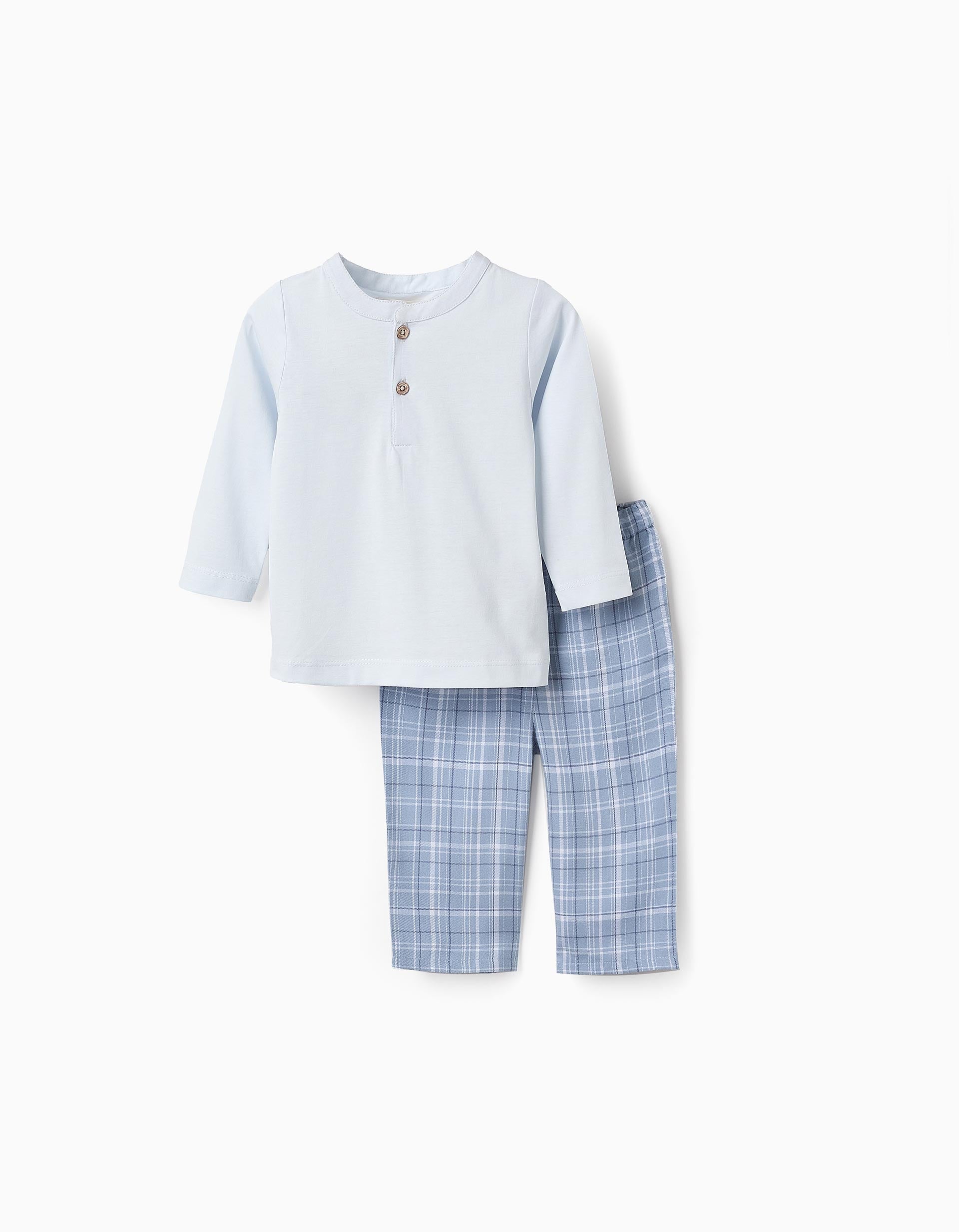 Pijama de Algodão com Xadrez para Bebé Menino, Azul