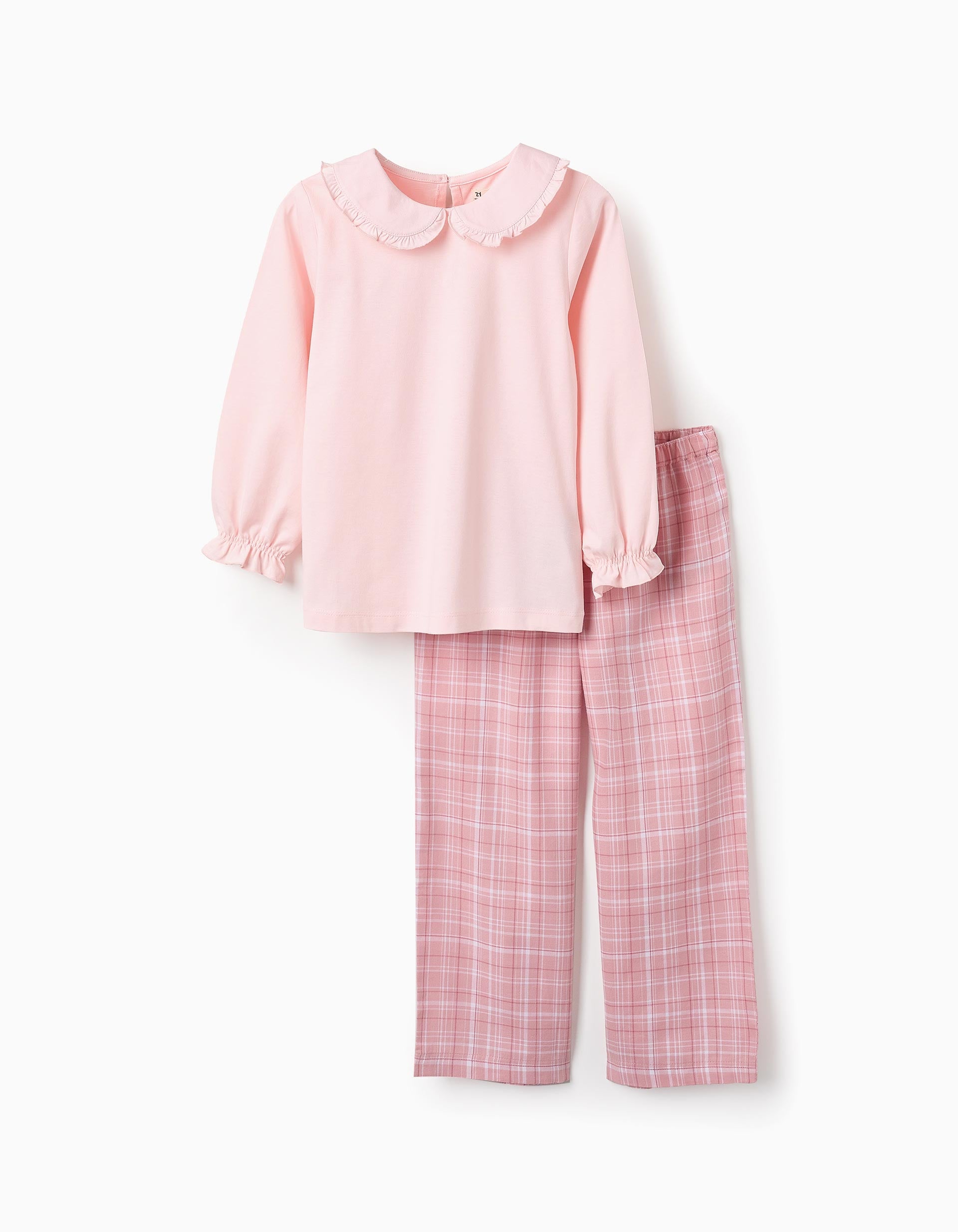 Pijama de Algodão com Xadrez para Menina, Rosa