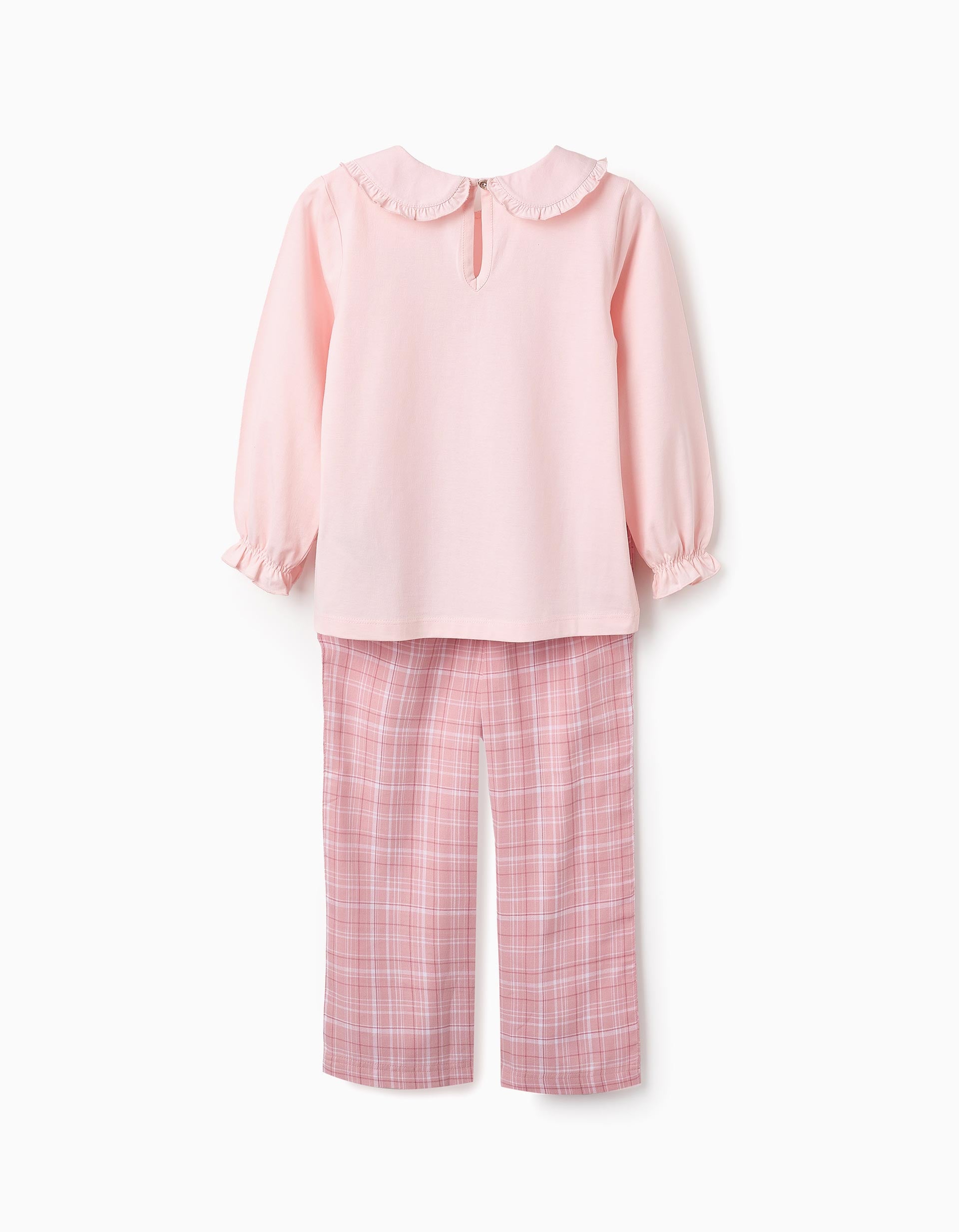 Pijama de Algodão com Xadrez para Menina, Rosa