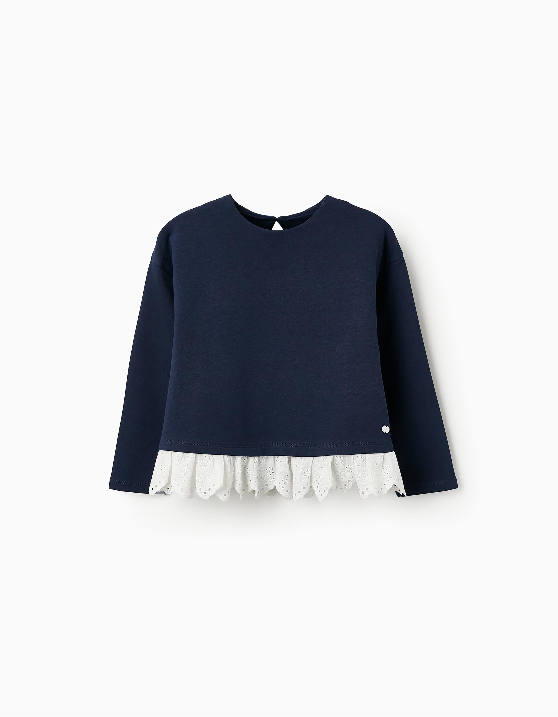 Sweat avec Volants et Broderie Anglaise pour Fille, Bleu Foncé