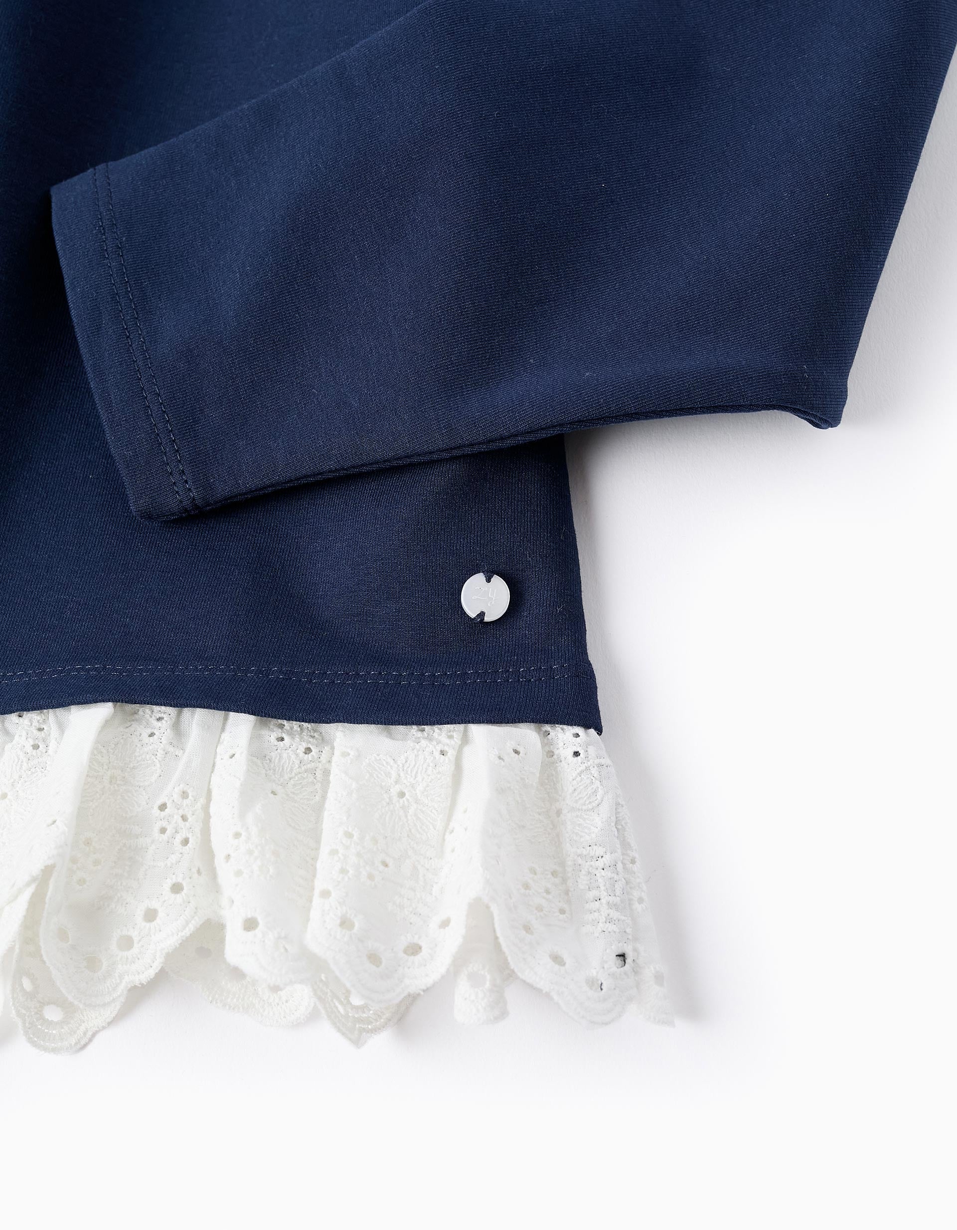 Sweat avec Volants et Broderie Anglaise pour Fille, Bleu Foncé