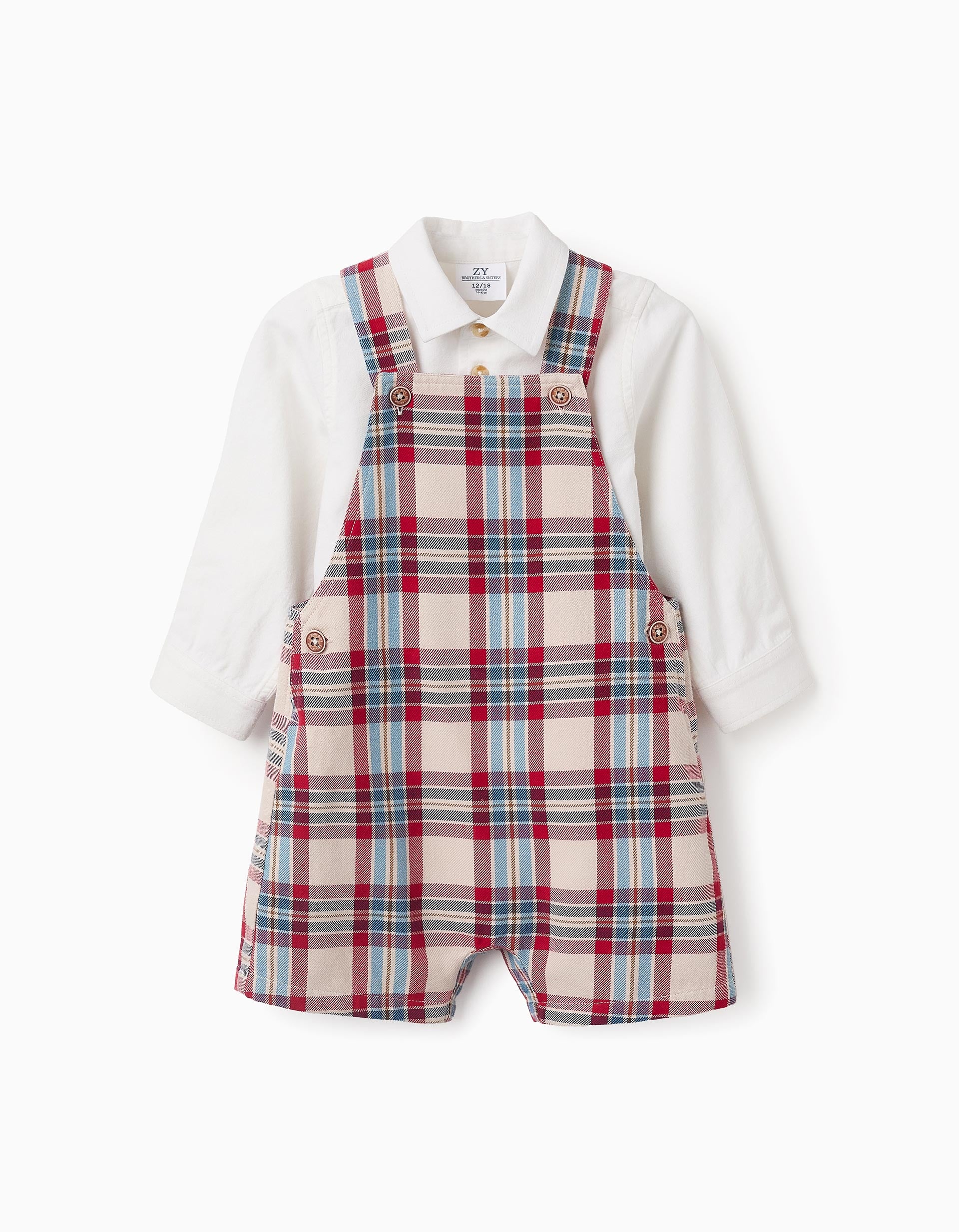 Shirt + Checked Jumpsuit for Baby Boys 'You&Me', White/Multicolour