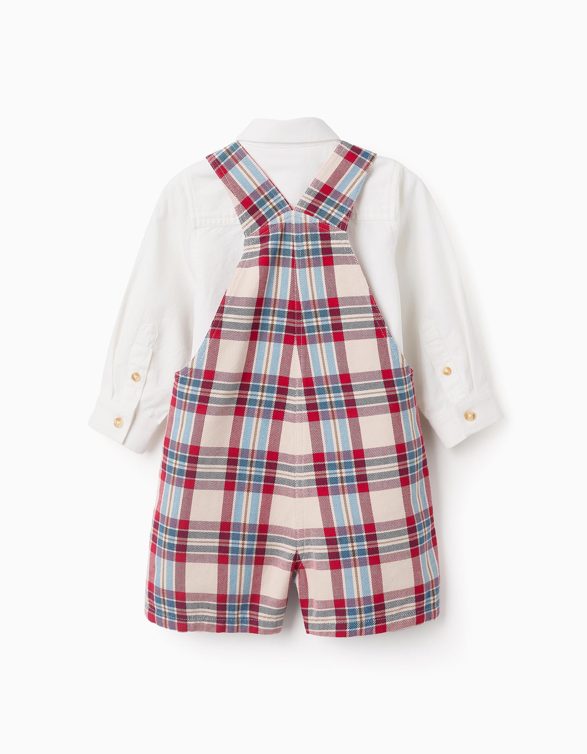 Shirt + Checked Jumpsuit for Baby Boys 'You&Me', White/Multicolour