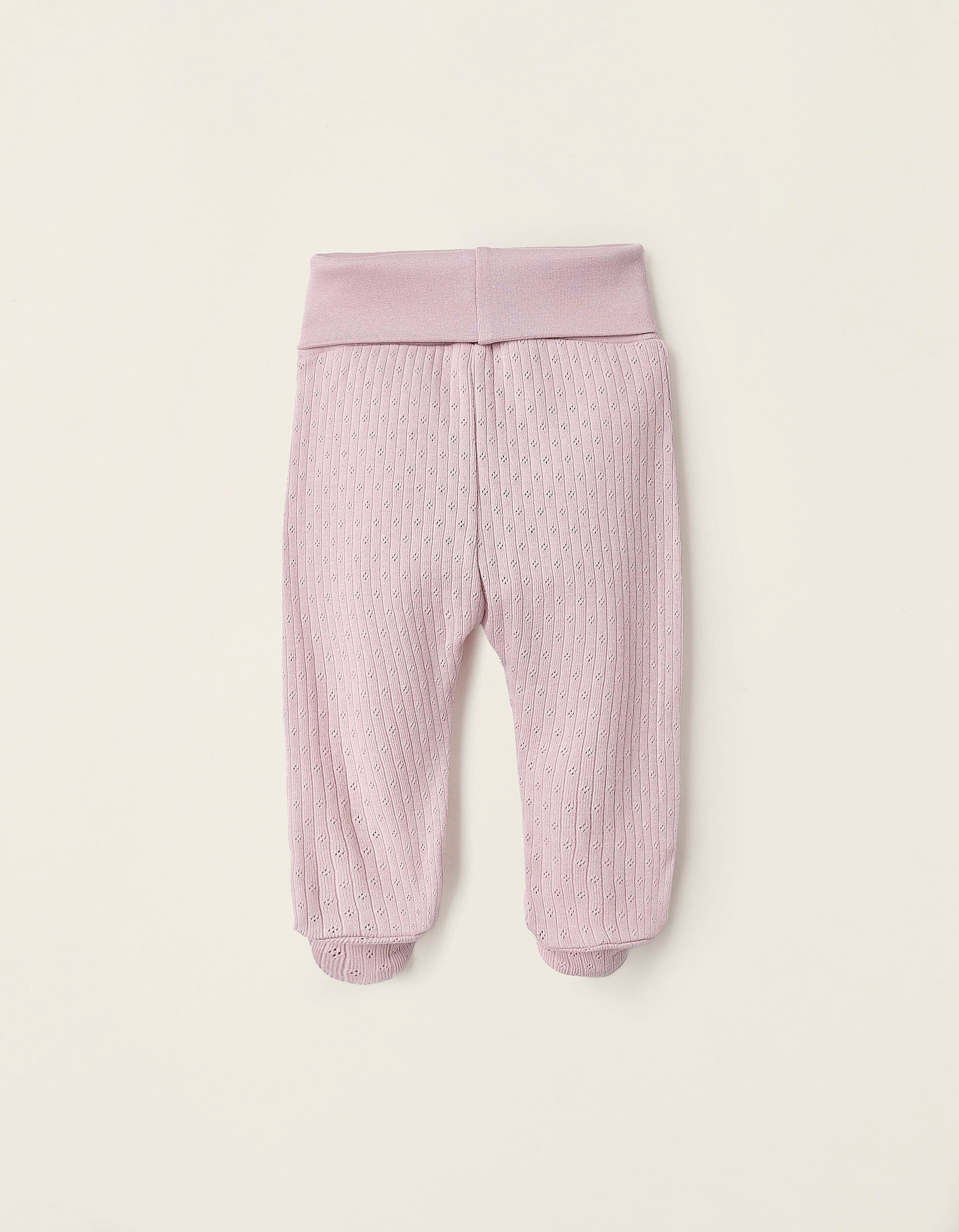 Pack 4 Pantalons à Pieds en Pointelle pour Nouveau-née, Blanc/Rose