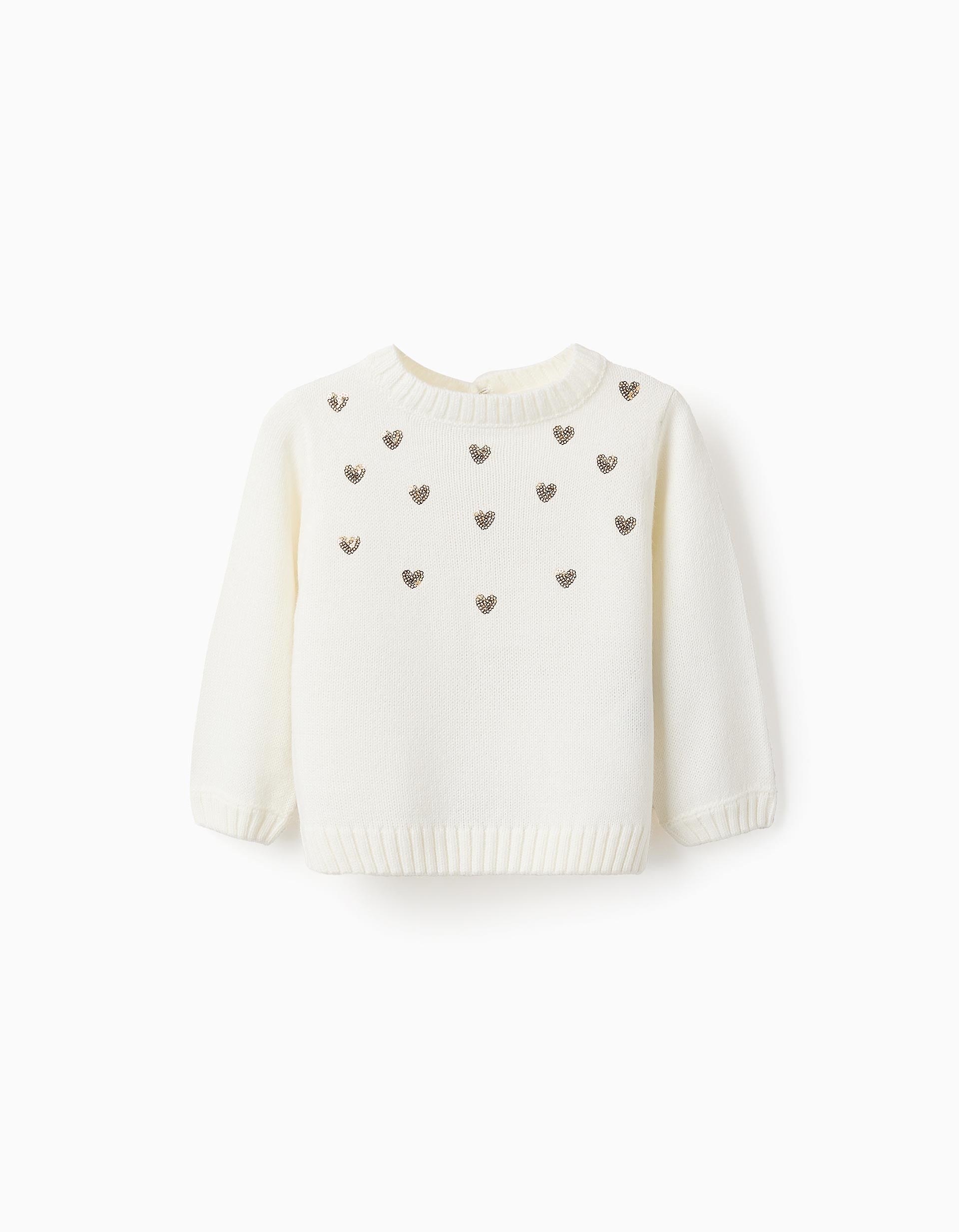 Pull en Maille avec Paillettes pour Bébé Fille 'Cœurs', Blanc