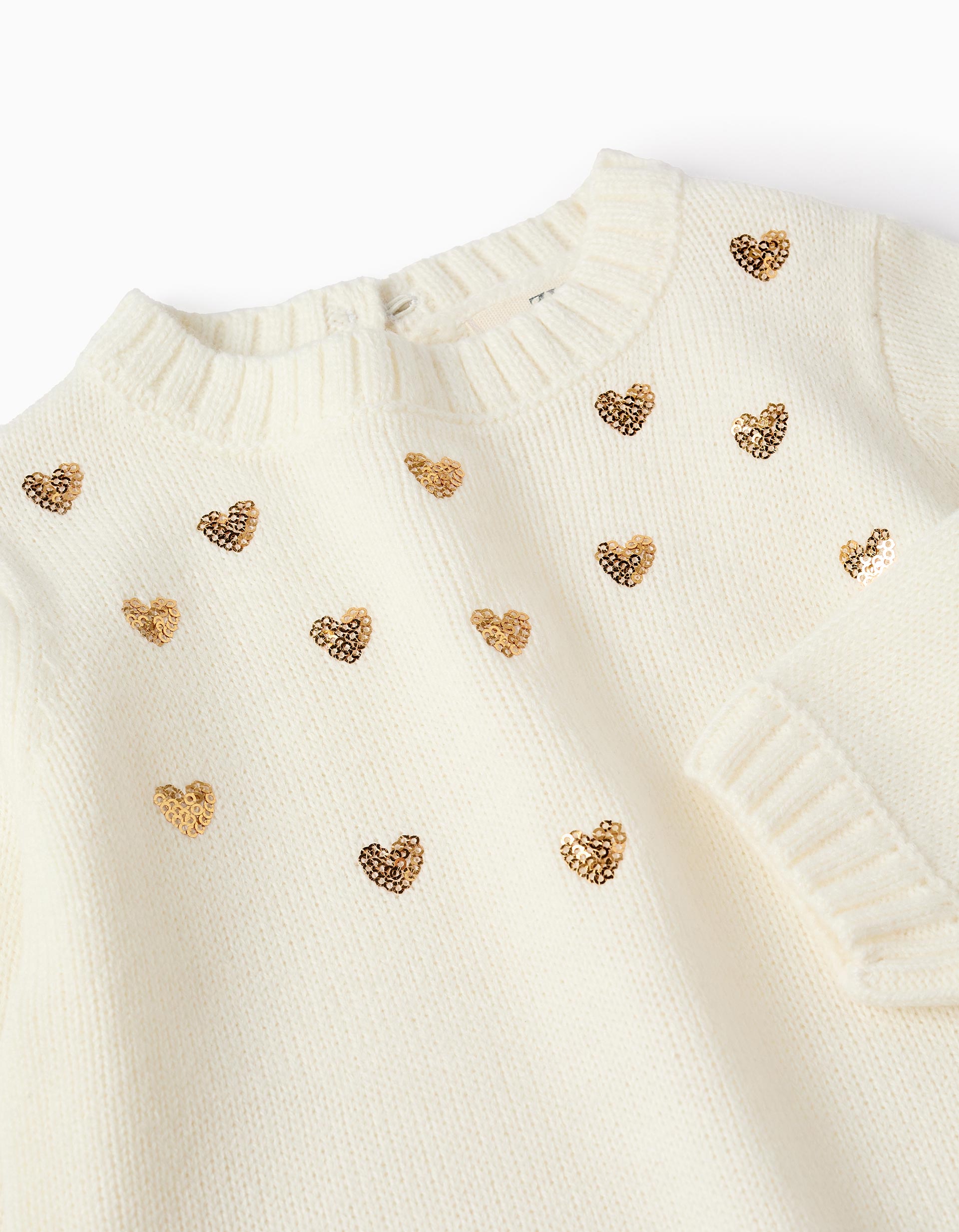 Pull en Maille avec Paillettes pour Bébé Fille 'Cœurs', Blanc