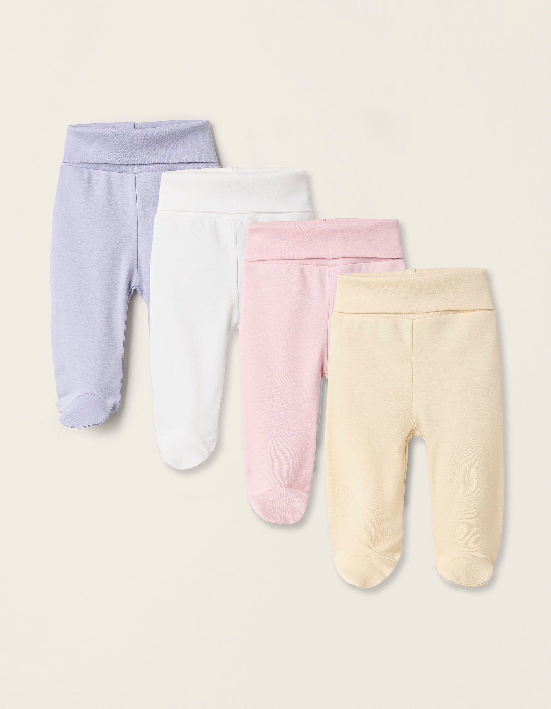 Pack 4 Pantalons à Pieds en Coton pour Nouveau-née, Multicolore