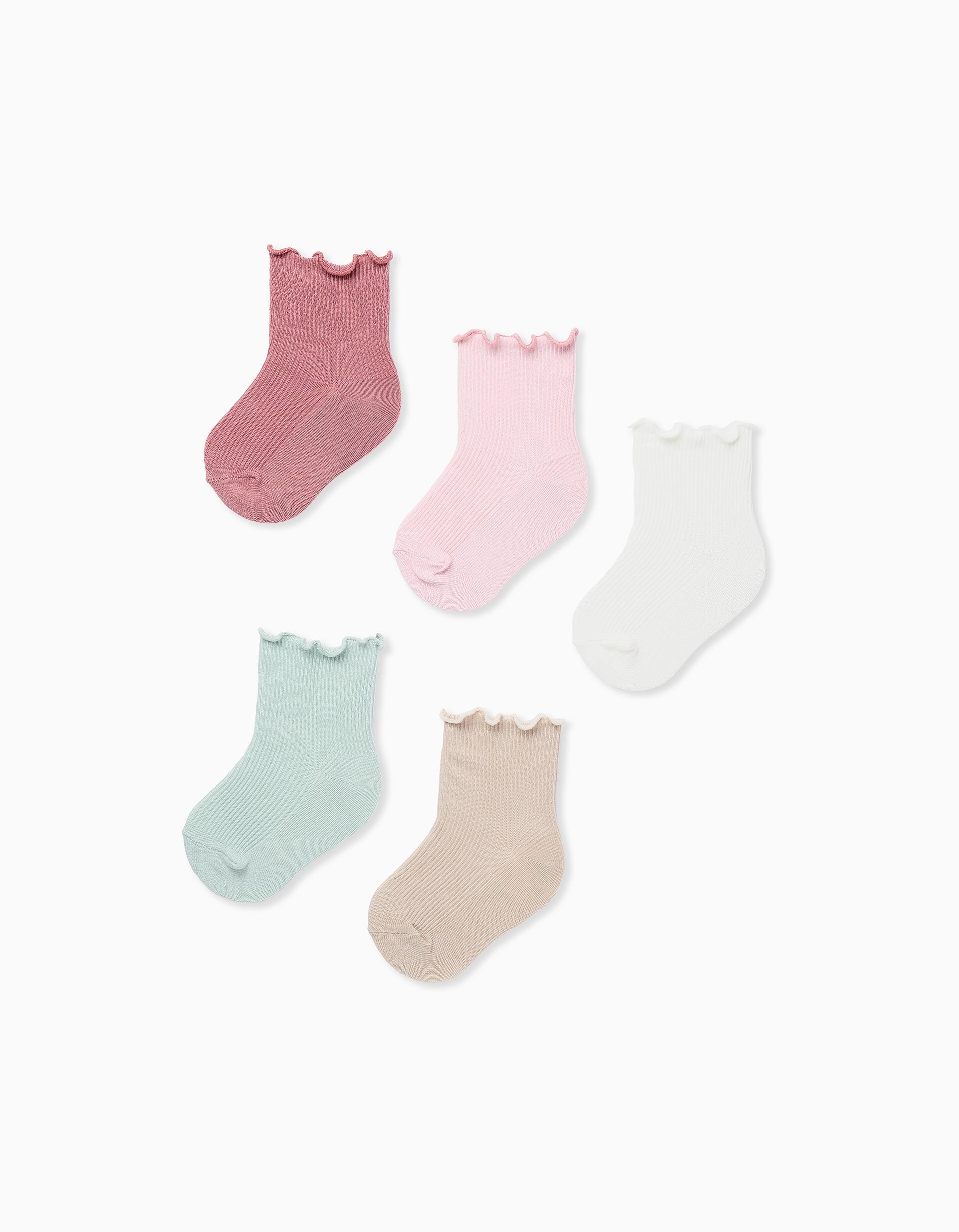 Pack 5 Pares de Meias com Cano Ondulado para Bebé Menina, Multicolor