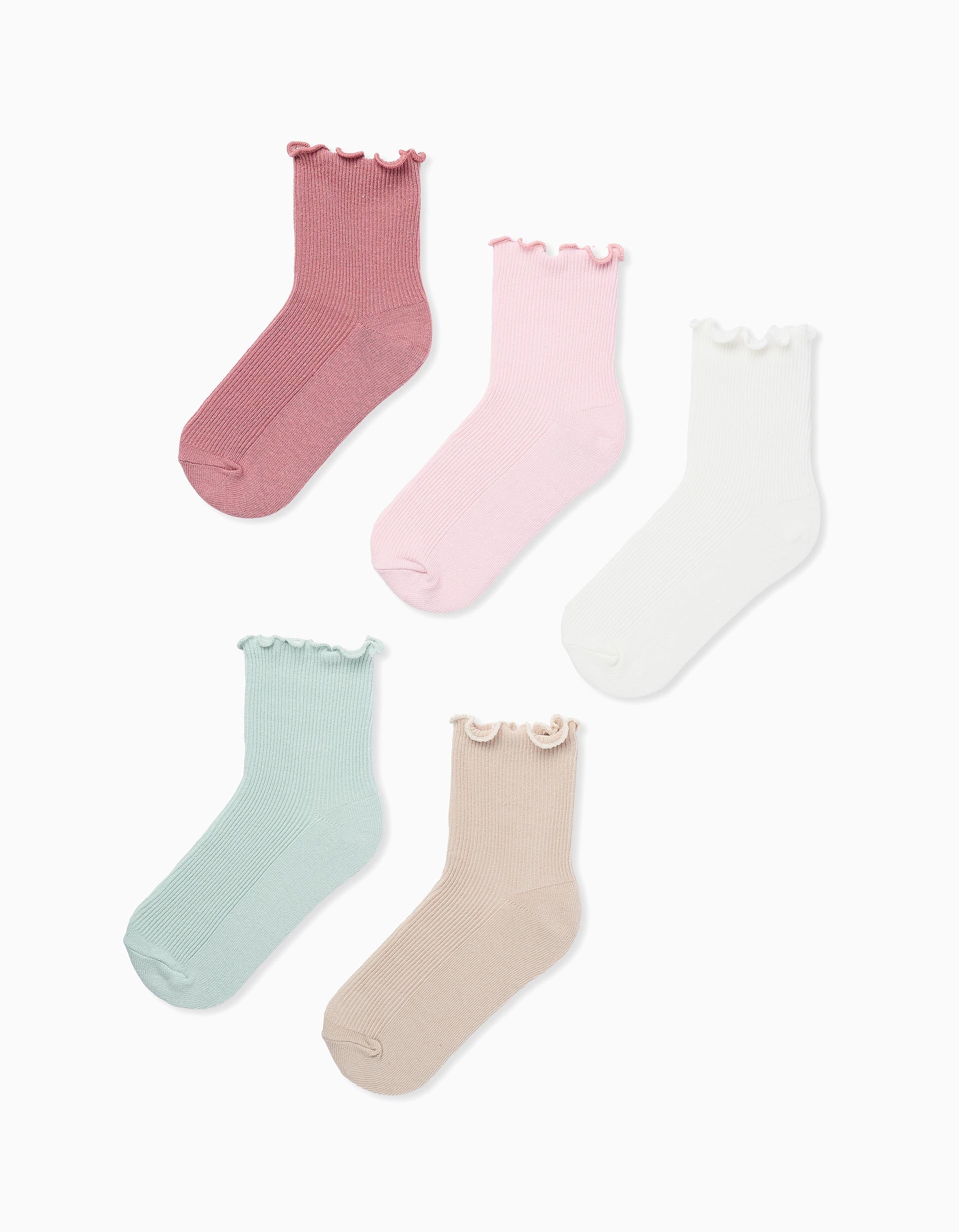 Pack of 5 Pairs of High Socks with Wavy Cuff for Girls, Multicolour