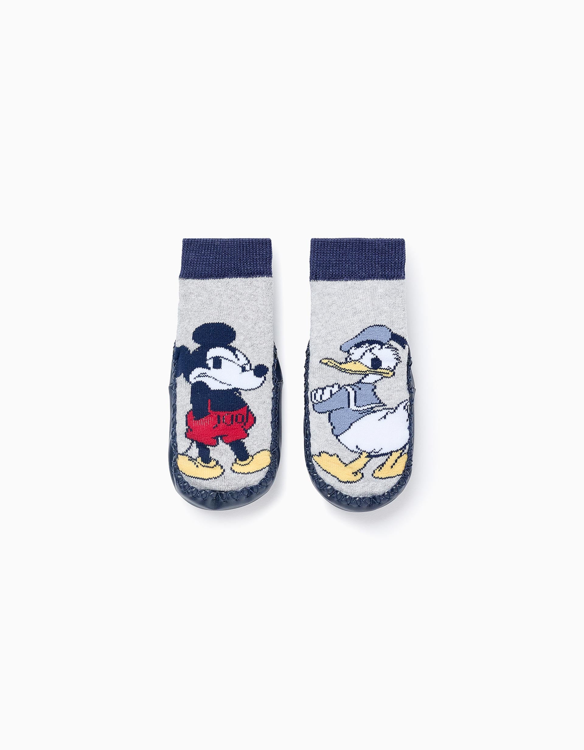 Chaussettes-Chaussons pour Bébé Garçon 'Mickey & Donald', Bleu/Gris