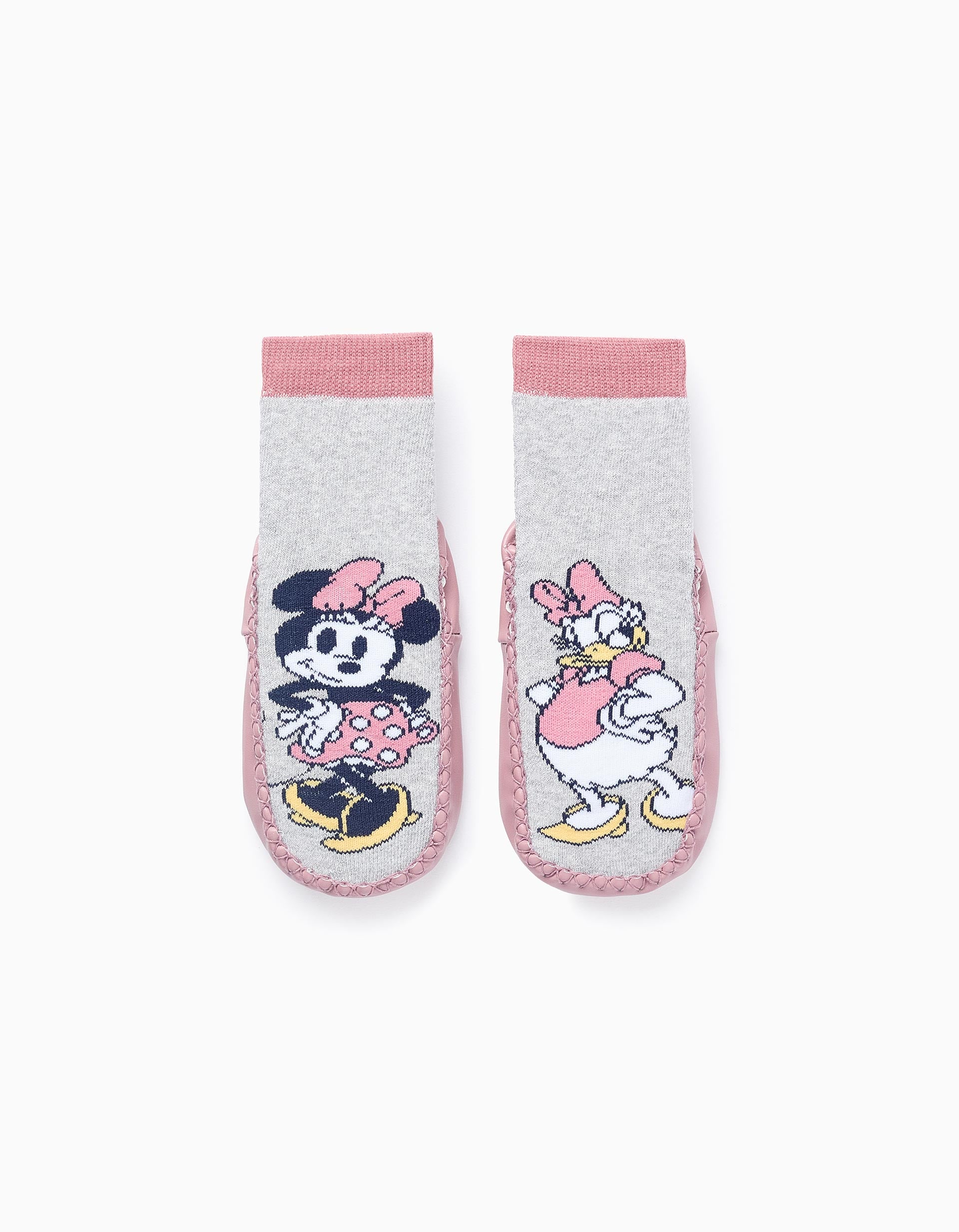 Chaussettes-Chaussons pour Fille 'Minnie & Daisy', Rose/Grise