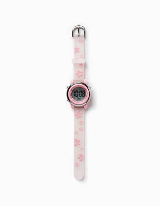 Montre Digitale pour Fille 'Flowers', Rose/Transparent