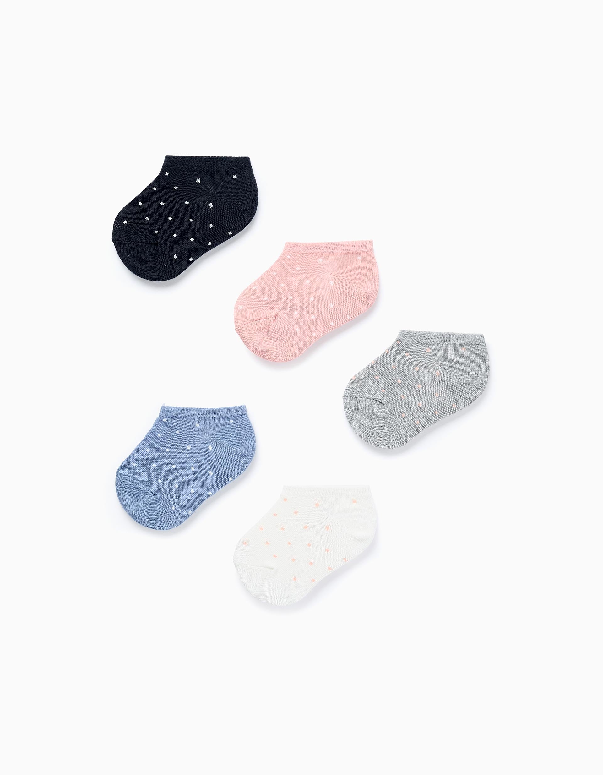 Pack 5 Paires de Chaussettes Courtes à Pois pour Bébé Fille, Multicolore